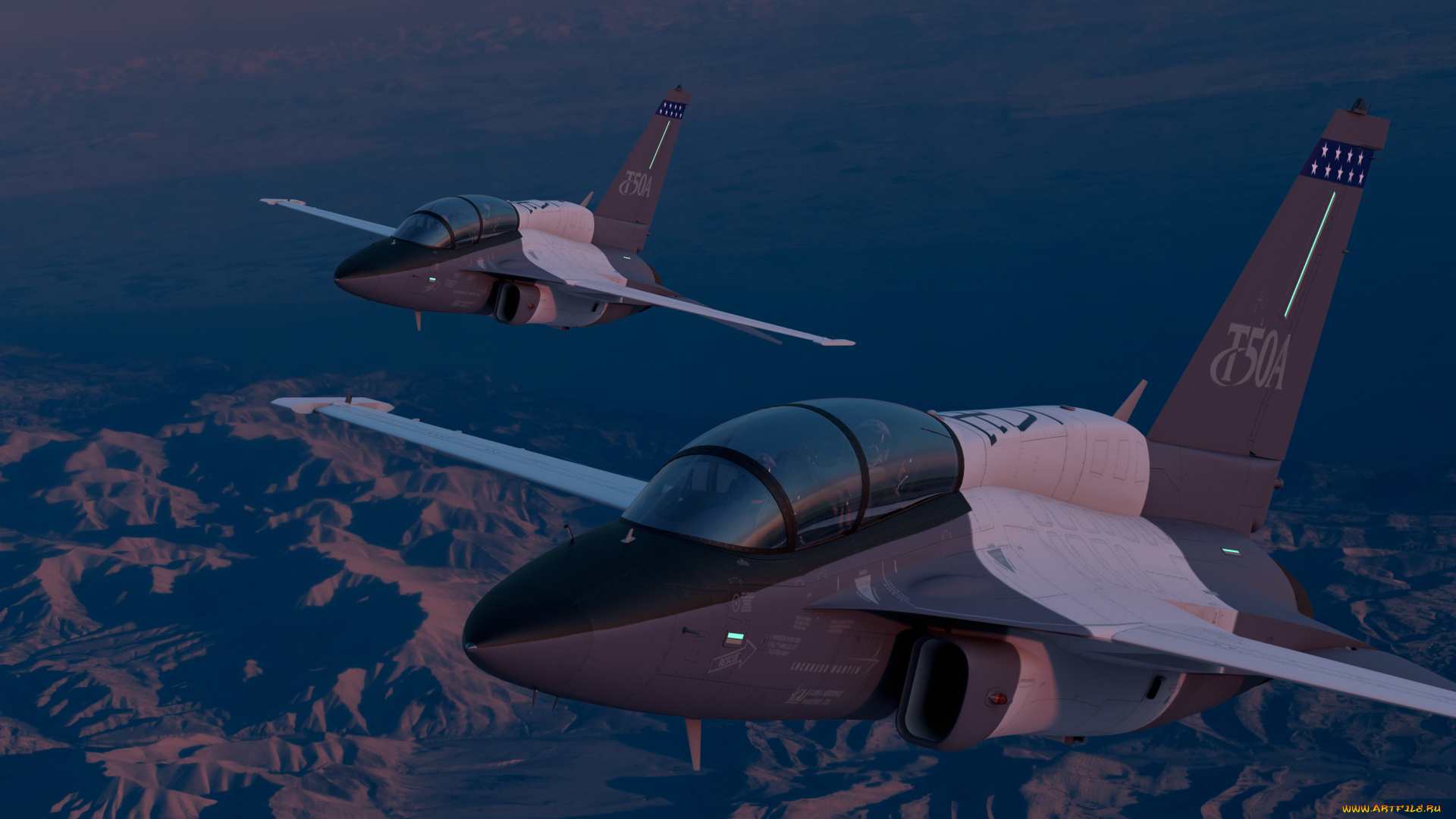 авиация, боевые, самолёты, lockheed, martin, пилоты, кабина, полёт, t-50a, ландшафт, учебно-боевой, вечер, самолёт