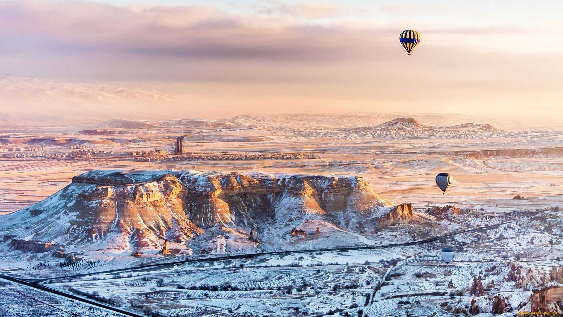авиация, воздушные, шары, снег, турция, горы, воздухоплавание, полет