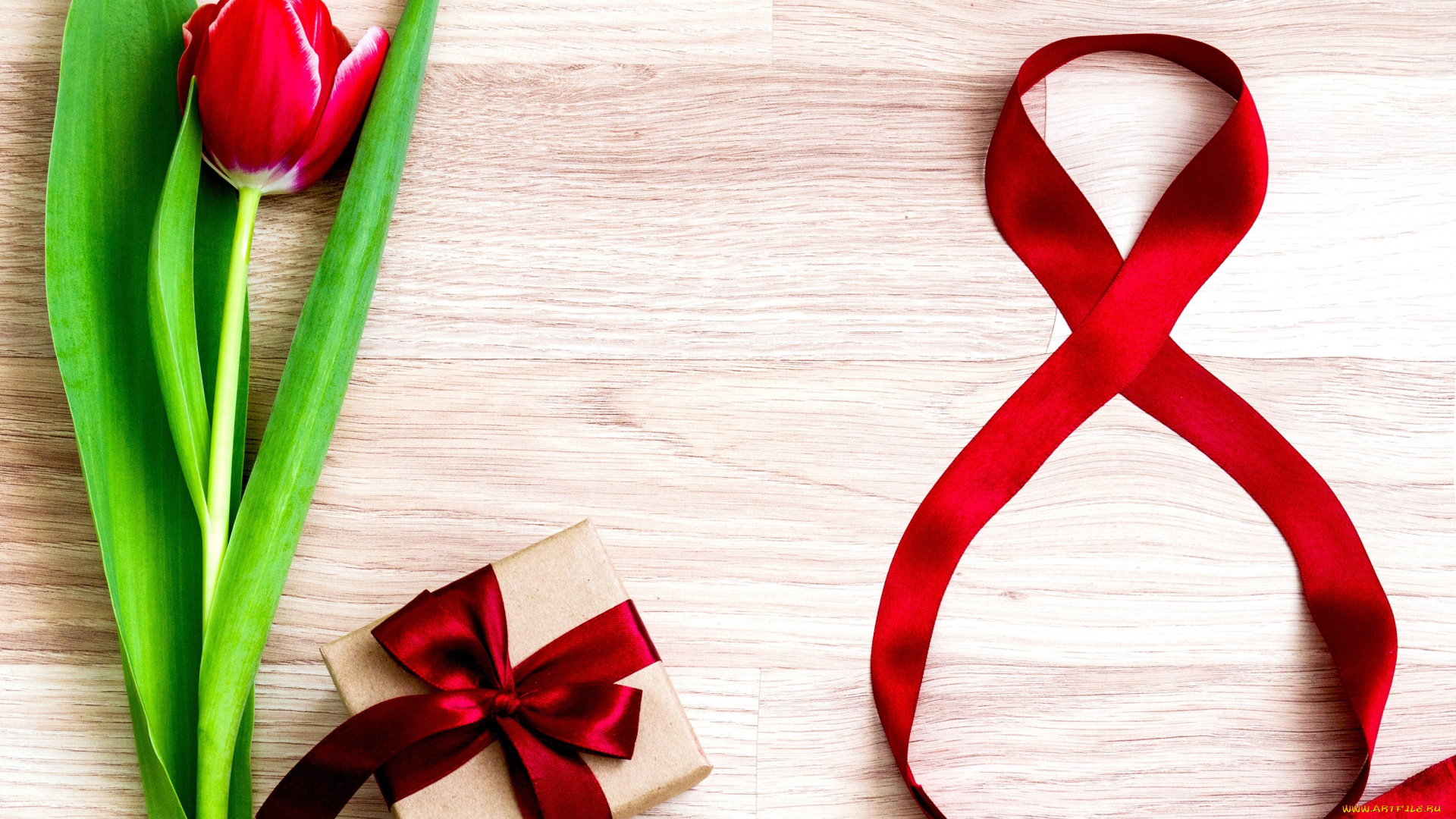 праздничные, международный, женский, день, -, 8, марта, тюльпаны, 8, марта, romantic, gift, love, цветы, red, tulips, лента