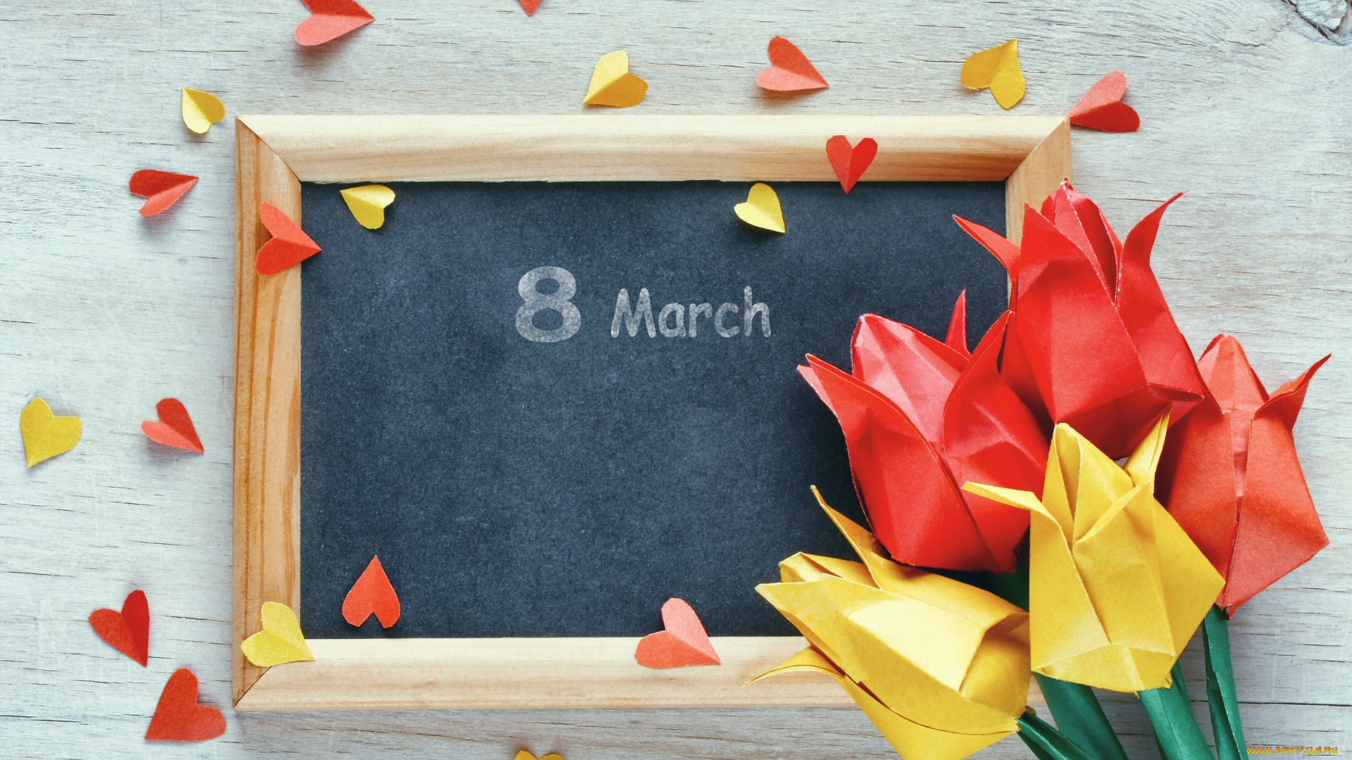 праздничные, международный, женский, день, -, 8, марта, 8, марта, оригами, тюльпаны, colorful, цветы, бумага, сердечки, tulips