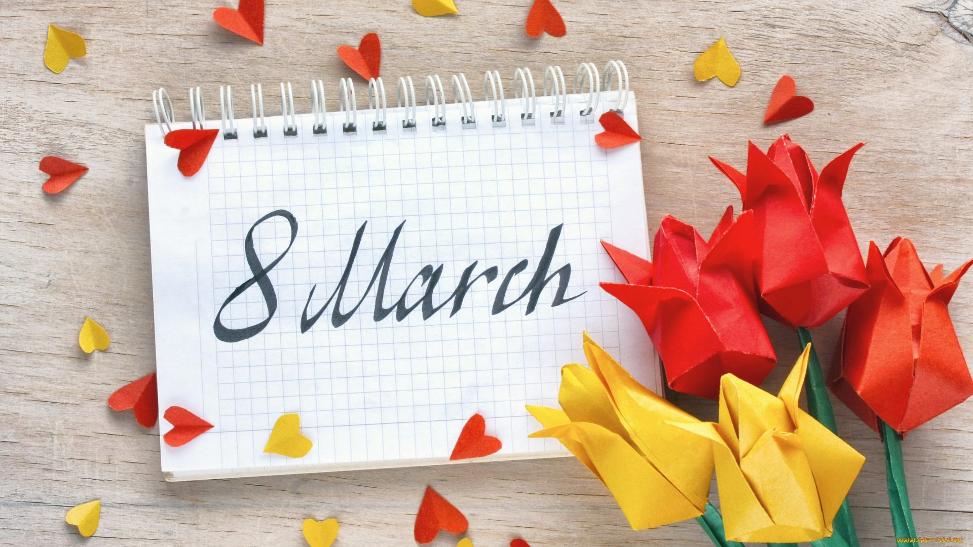 праздничные, международный, женский, день, -, 8, марта, цветы, бумага, сердечки, tulips, 8, марта, тюльпаны, оригами, colorful