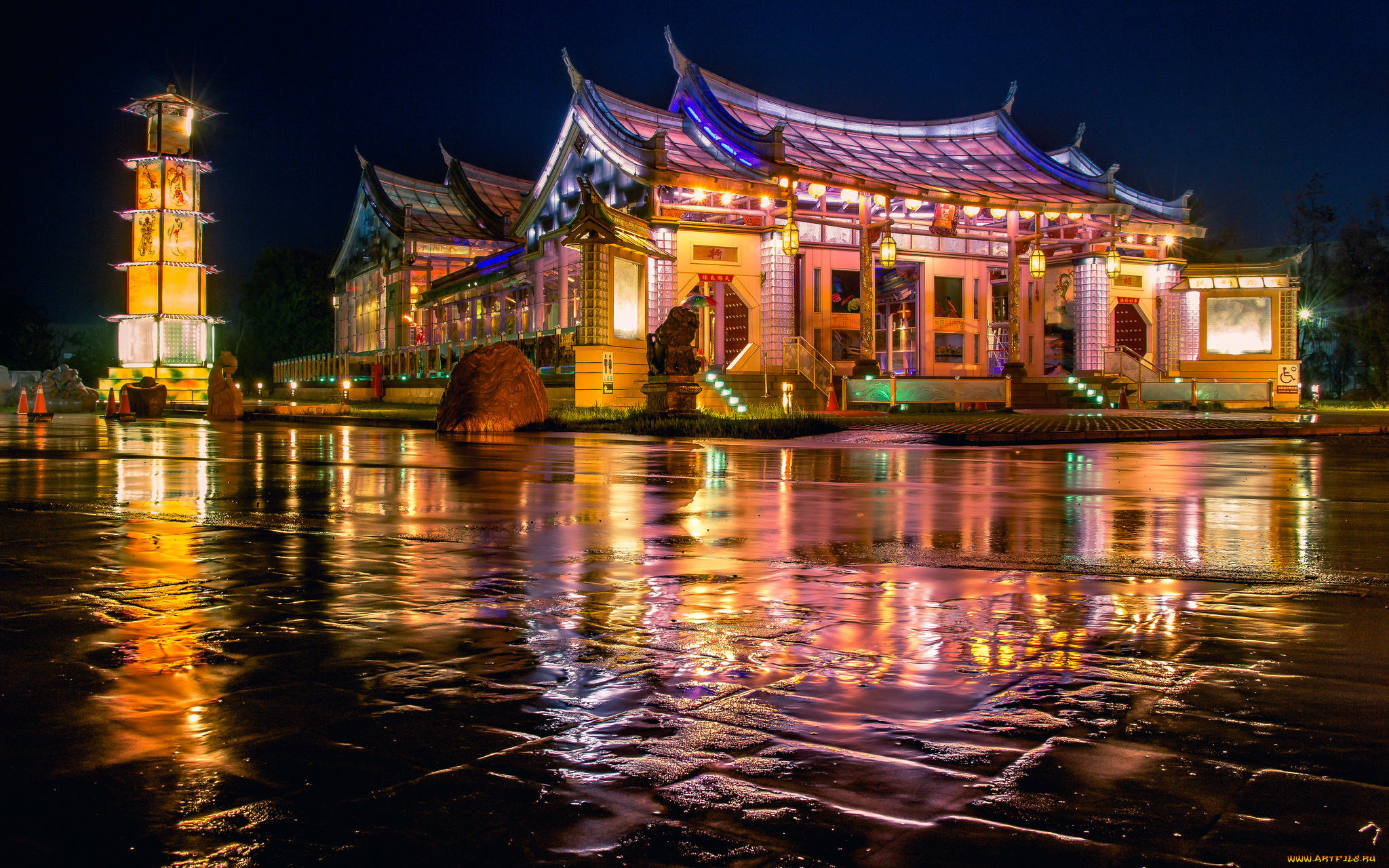 города, -, огни, ночного, города, ночь, площадь