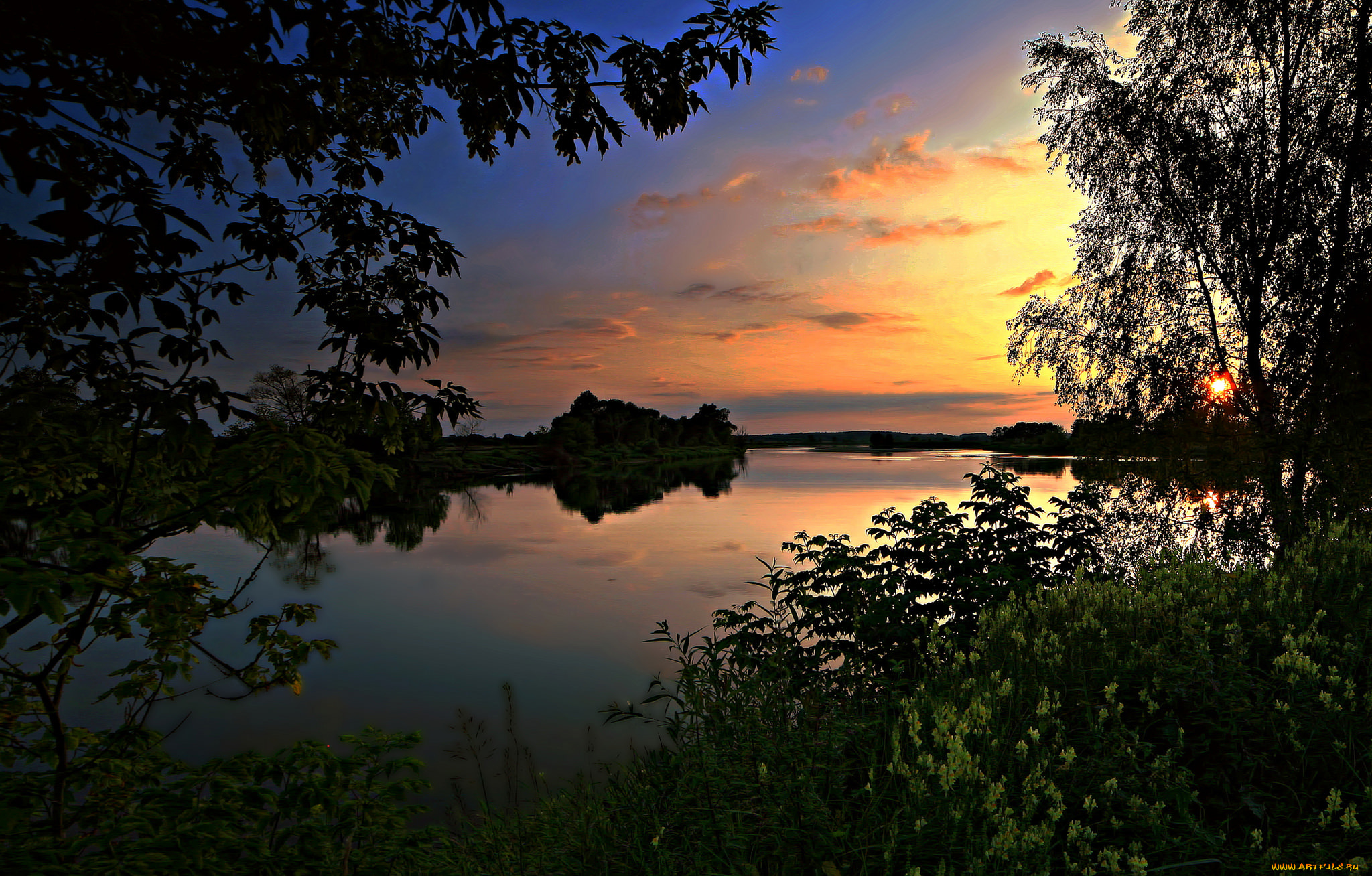 природа, восходы, закаты, река, лес