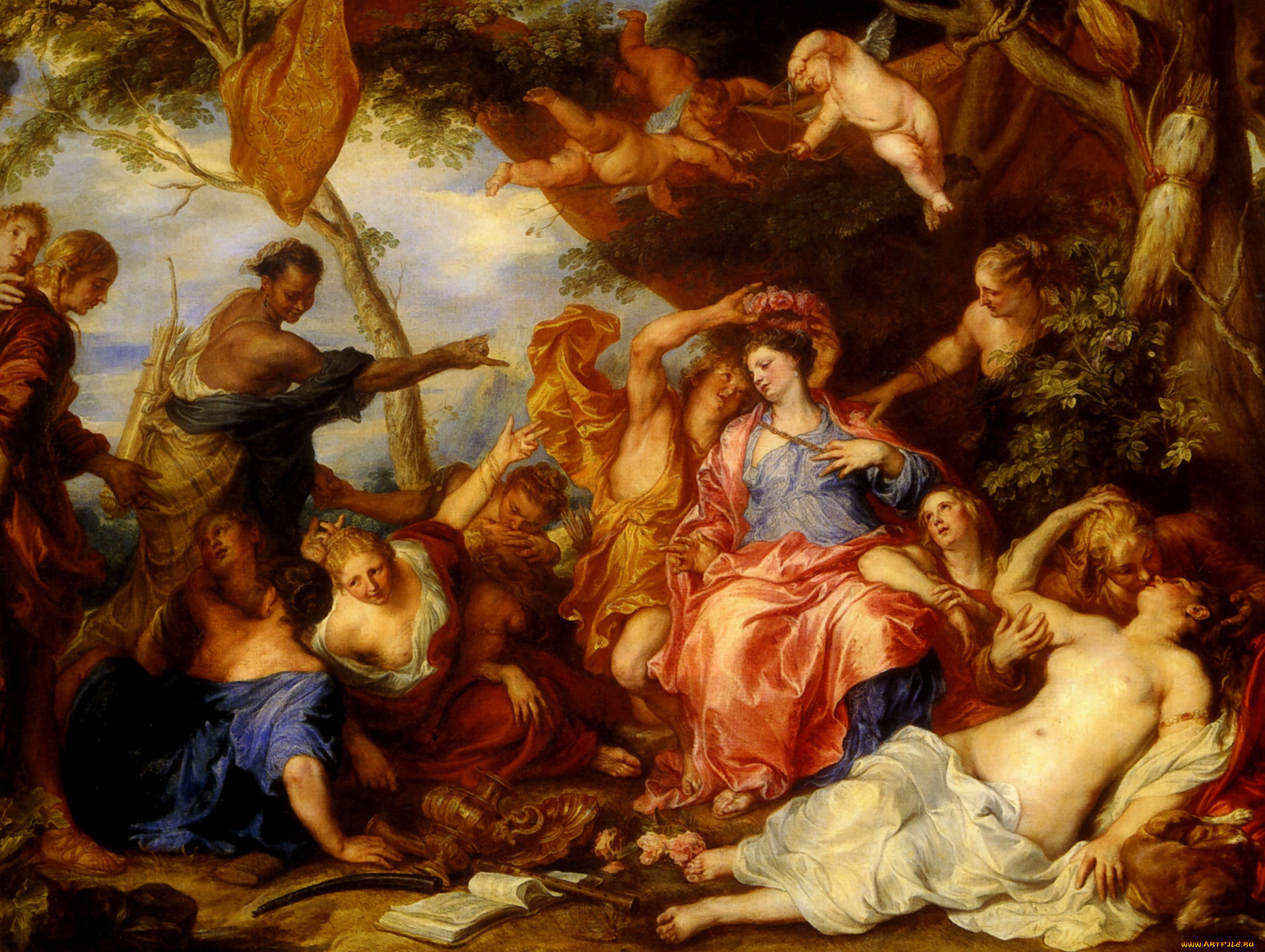 antoine, van, dyck, -, amaryllis, et, mirtillo, , huile, sur, toile, рисованное, antoine, van, dyck, люди, купидоны, амуры, книга