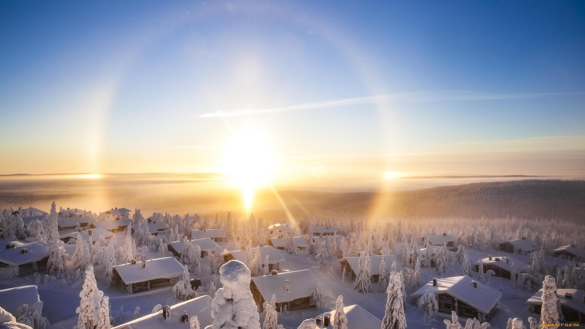 города, -, пейзажи, солнце, пейзаж, радуга, облака, небо, вид, город, посёлок, гало