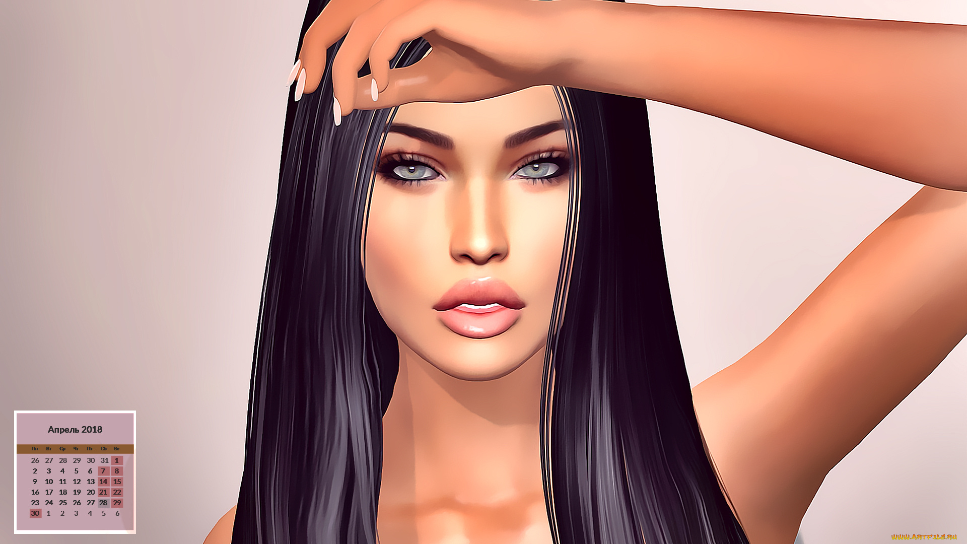 календари, 3д-графика, лицо, девушка, взгляд, 2018