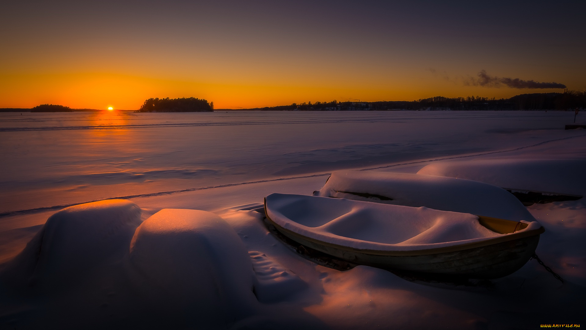 корабли, лодки, , шлюпки, лодка, ночь, зима, снег