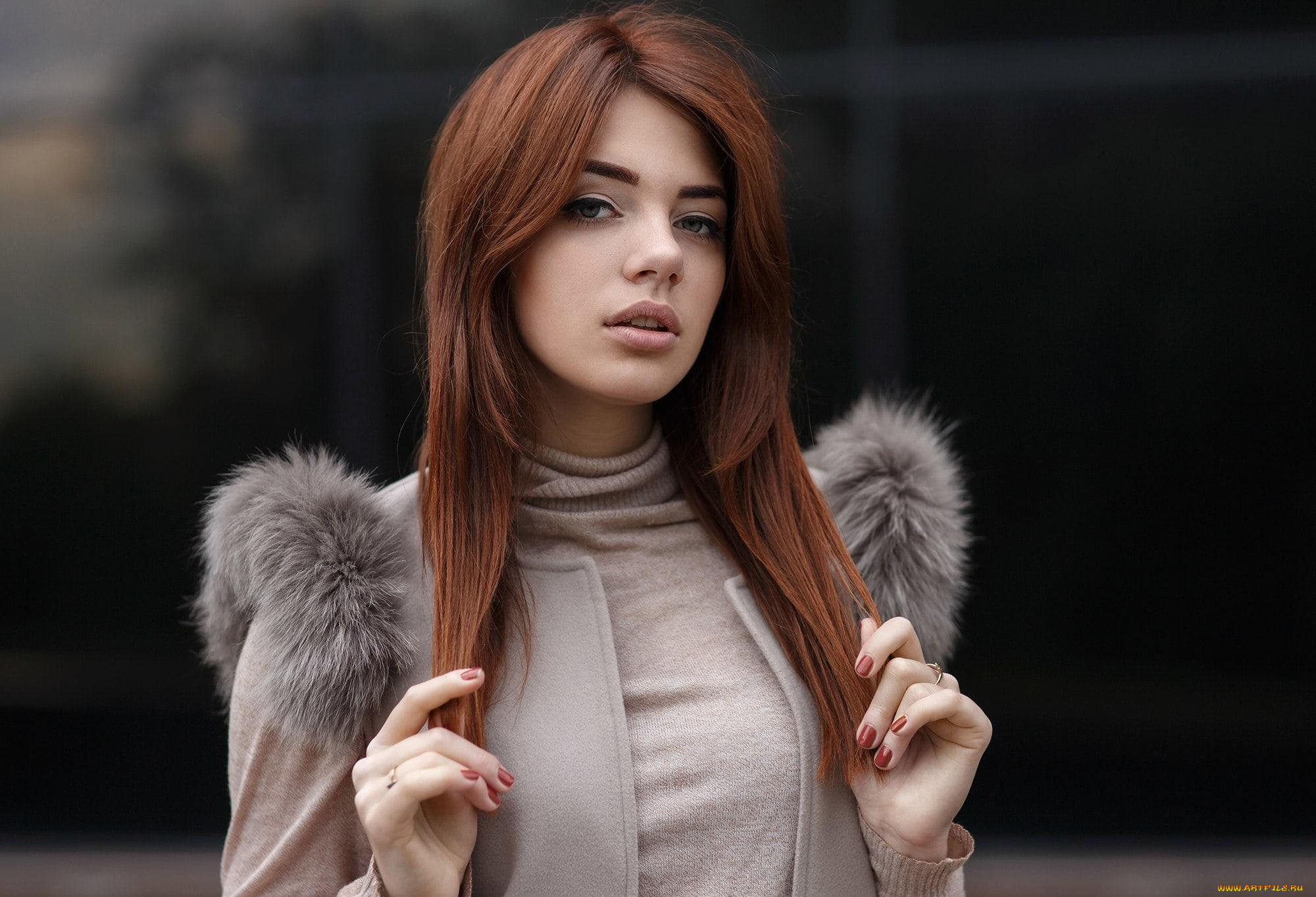 девушки, -unsort, , рыжеволосые, и, другие, жилет, мех, свитер, лицо, рыжая