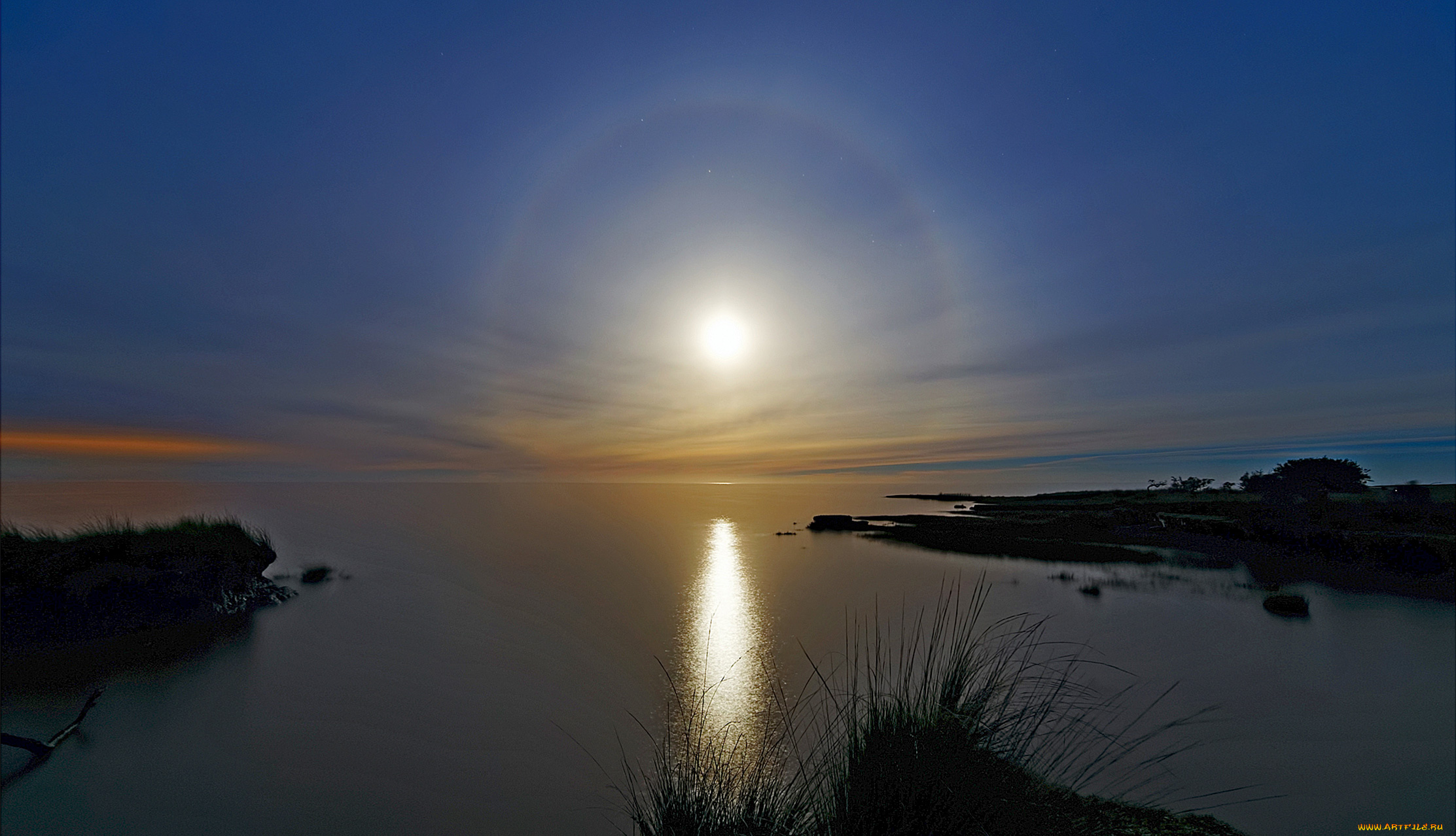 солнечное, гало, природа, реки, озера, солнце, вода, озеро, гало, небо, облака, радуга, пейзаж