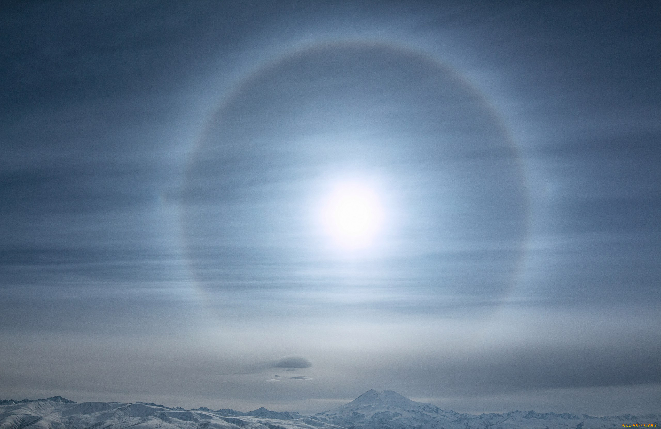 солнечное, гало, природа, пейзажи, радуга, облака, небо, гало, горы, вид, зима, солнце, пейзаж