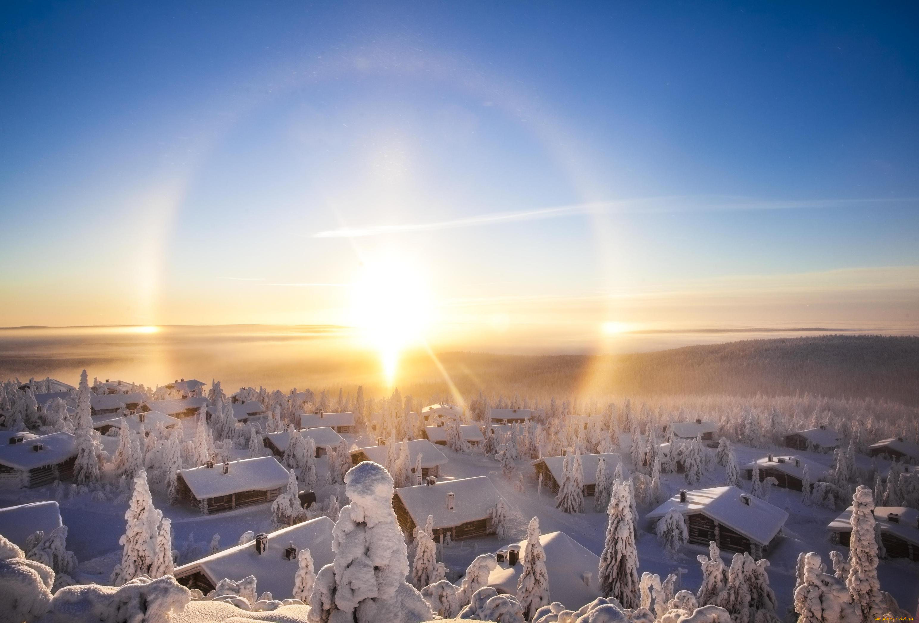 города, -, пейзажи, солнце, пейзаж, радуга, облака, небо, вид, город, посёлок, гало