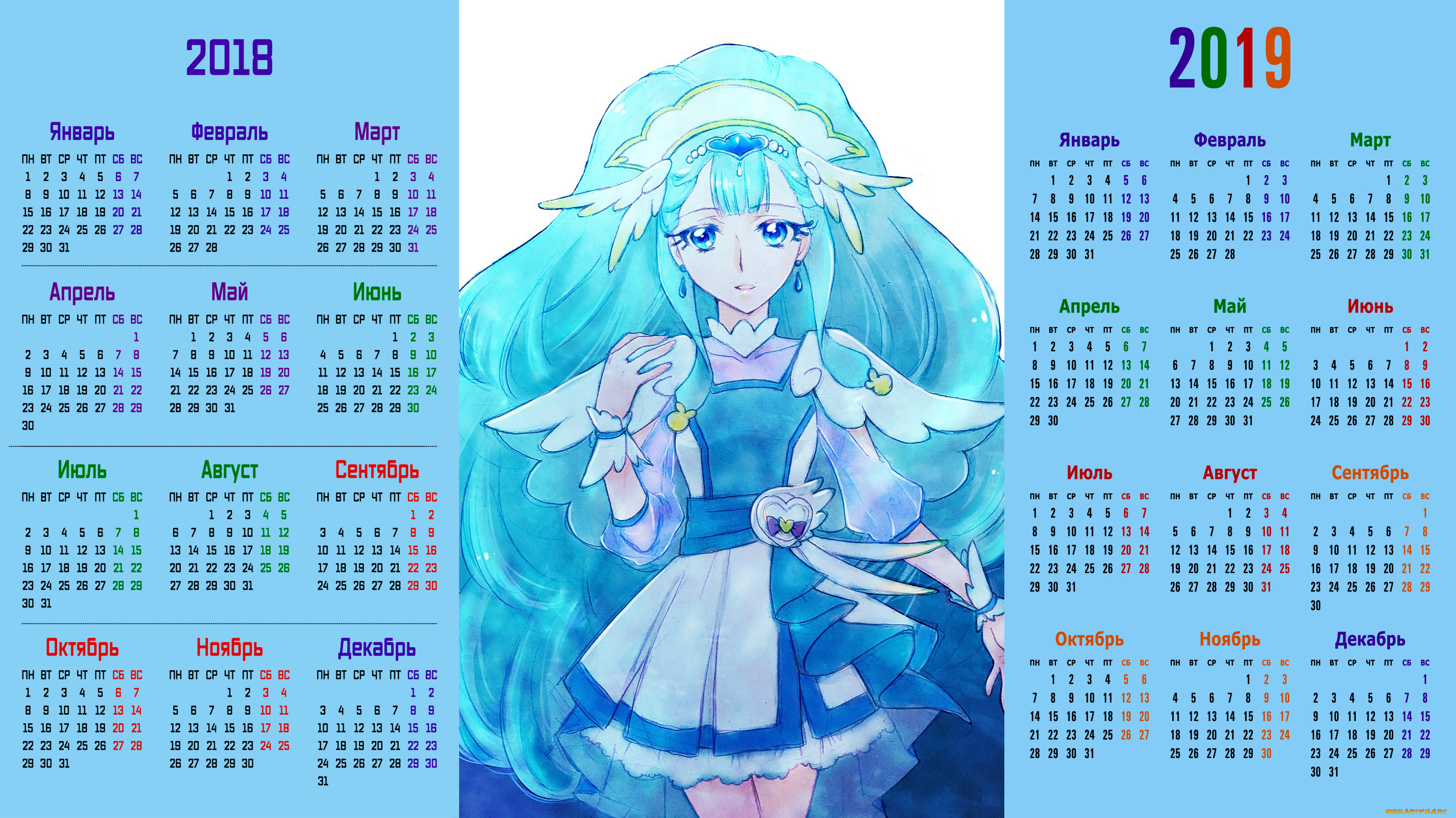 календари, аниме, взгляд, девушка