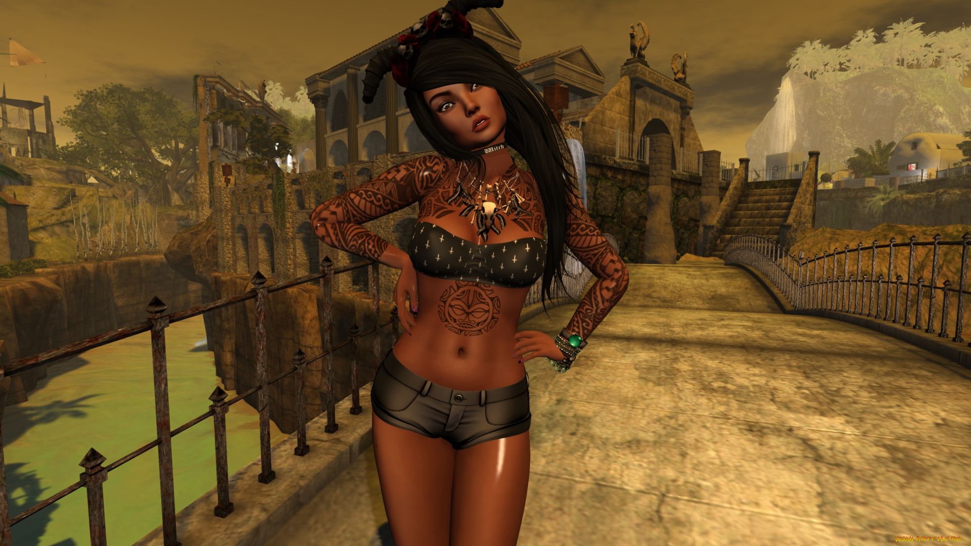 3д, графика, фантазия, , fantasy, девушка, фон, взгляд