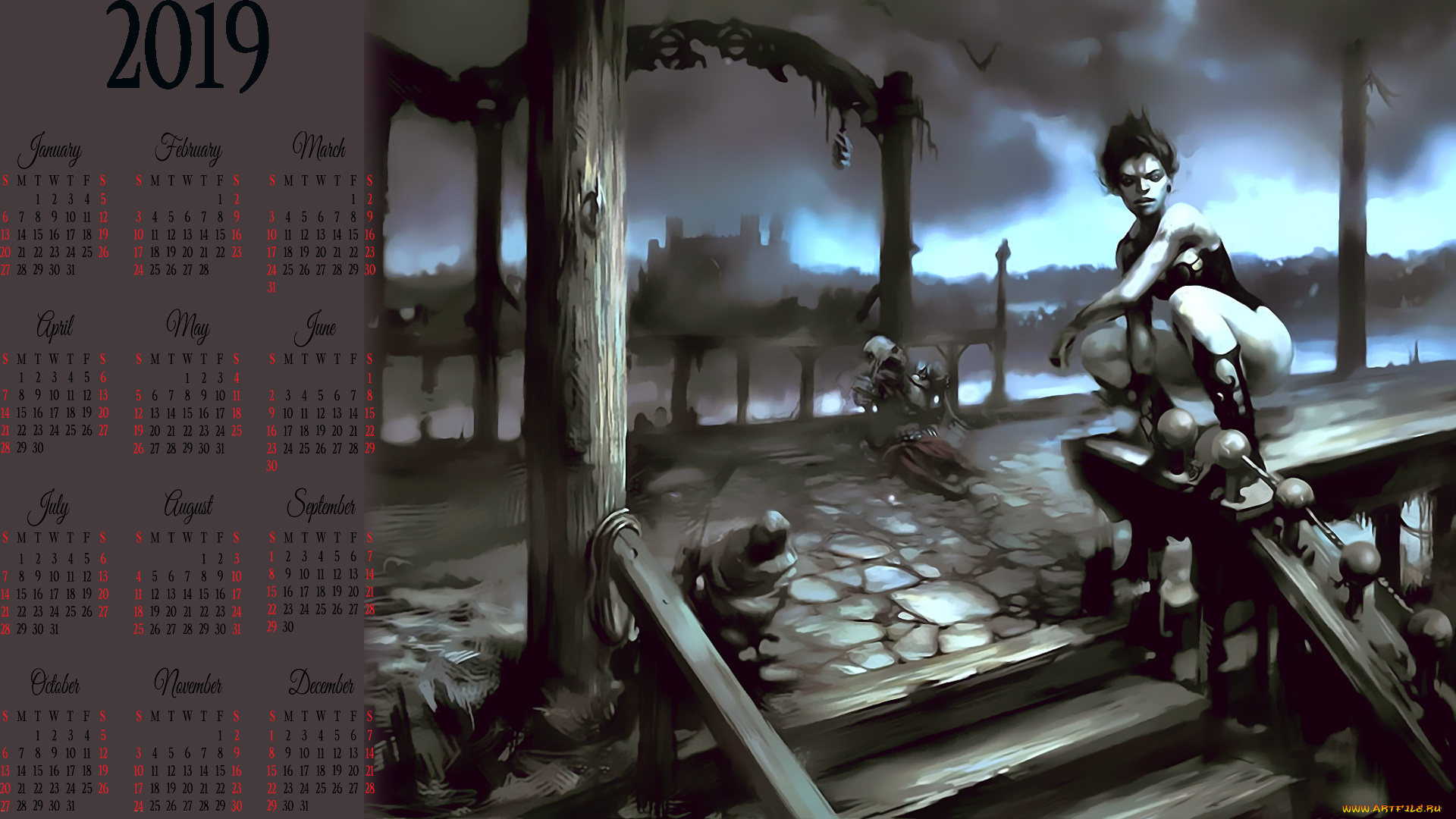 календари, фэнтези, мертвец, девушка