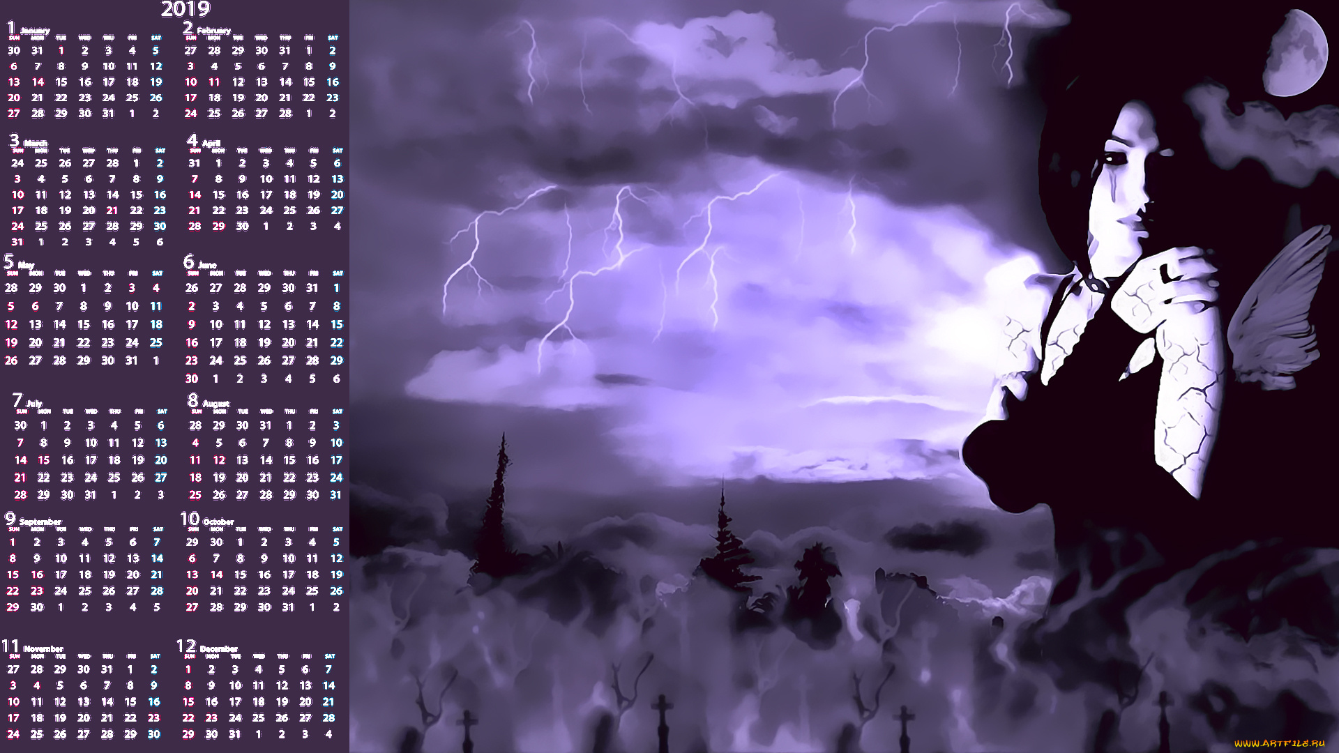 календари, фэнтези, молния, девушка
