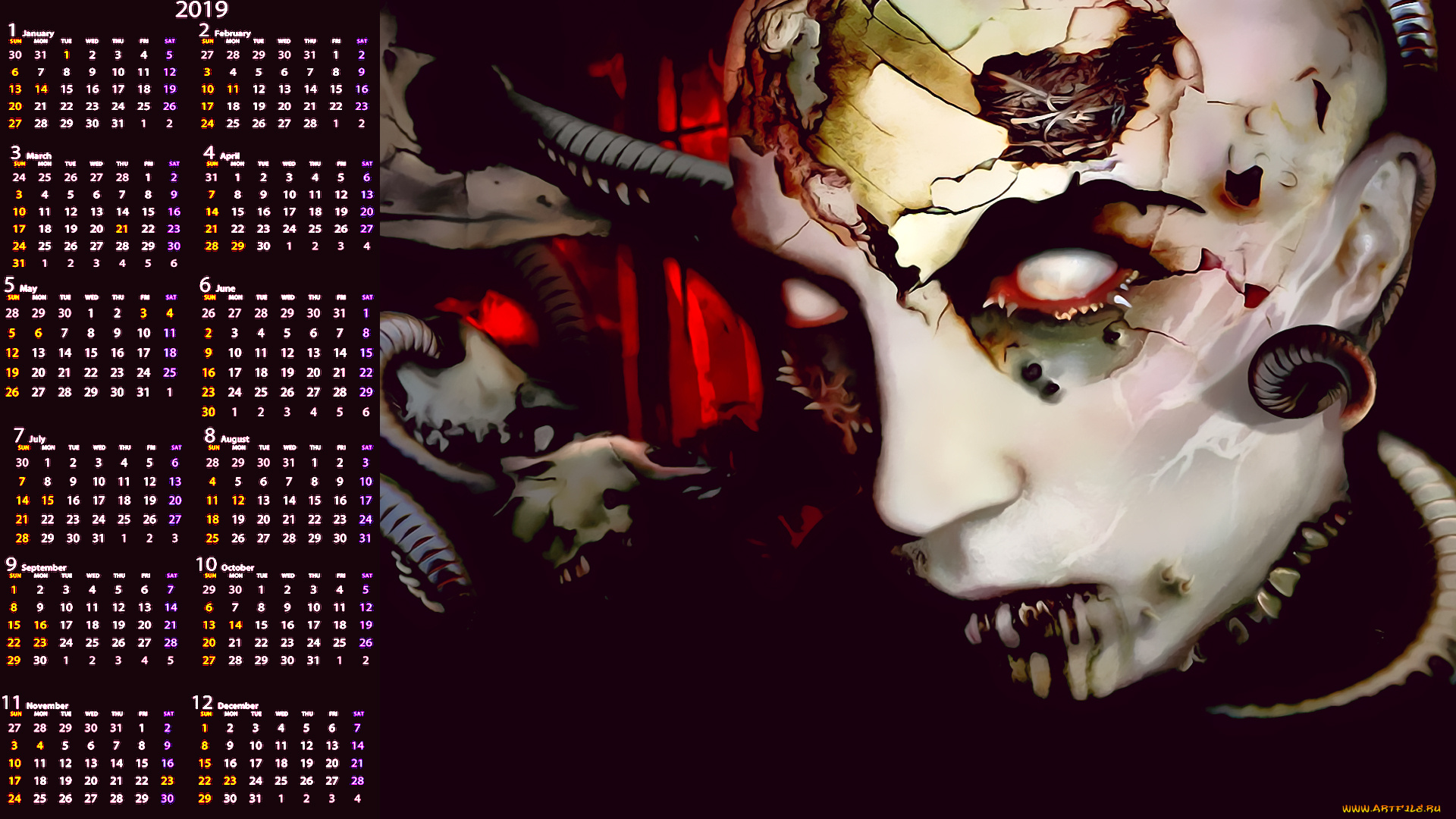 календари, фэнтези, существо, лицо, монстр