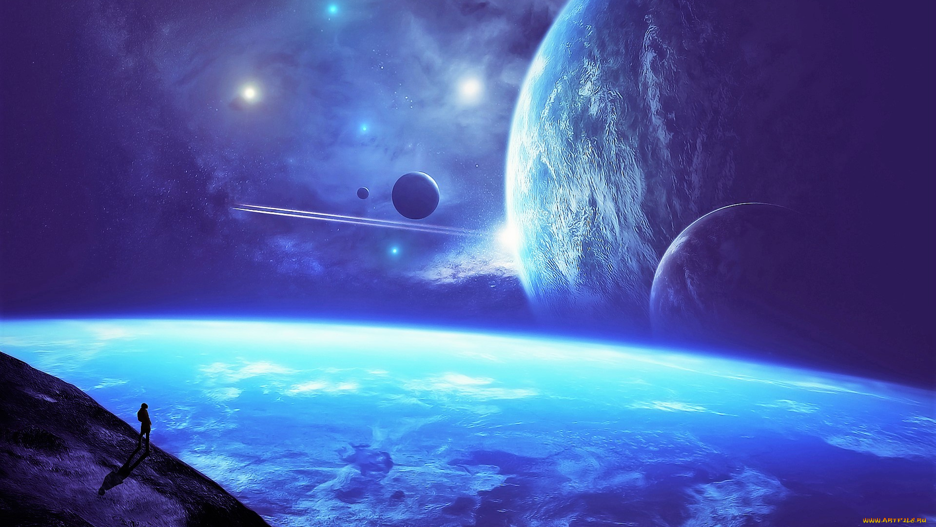 космос, арт, человек, планеты, туманности