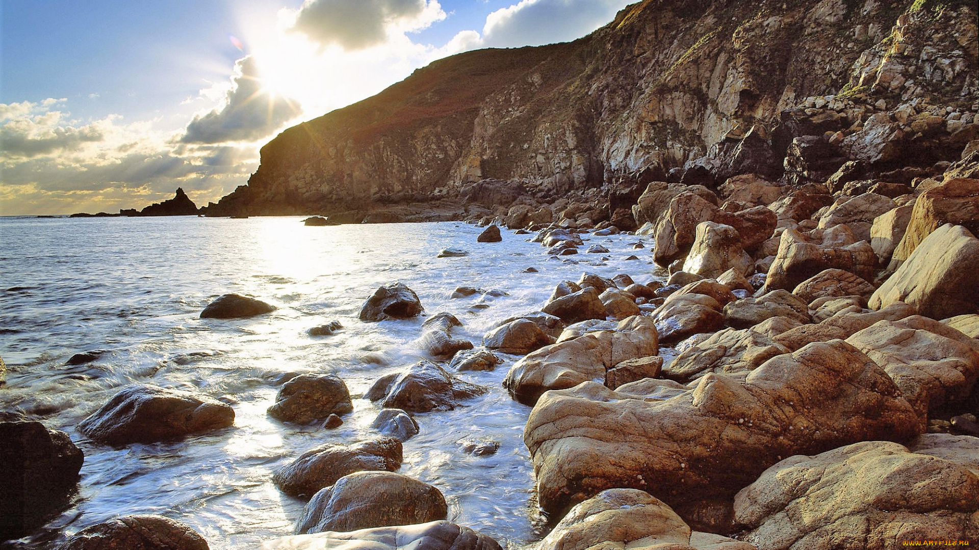 природа, побережье, море, камни, облака, скалы