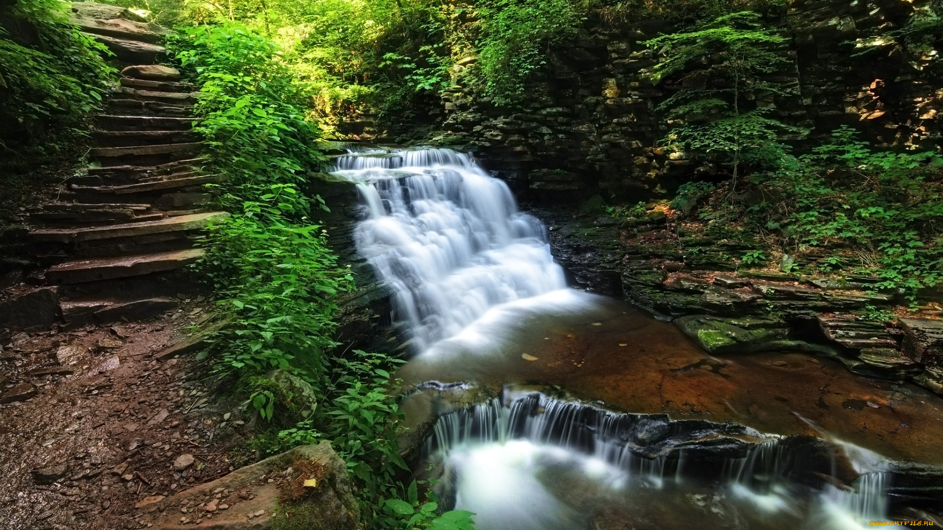 природа, водопады, водопад, река, камни