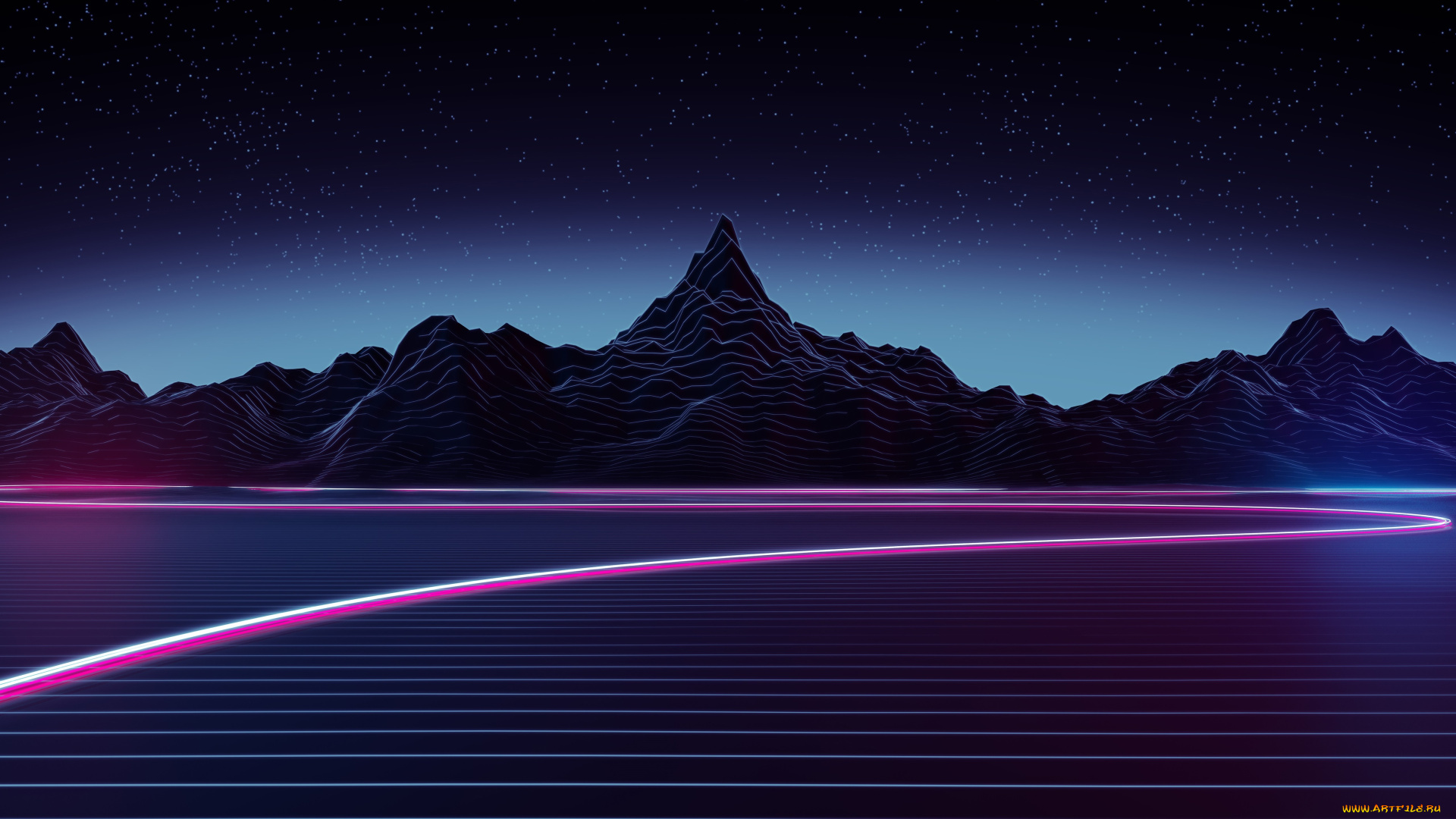 векторная, графика, природа, , nature, ночь, небо, горы