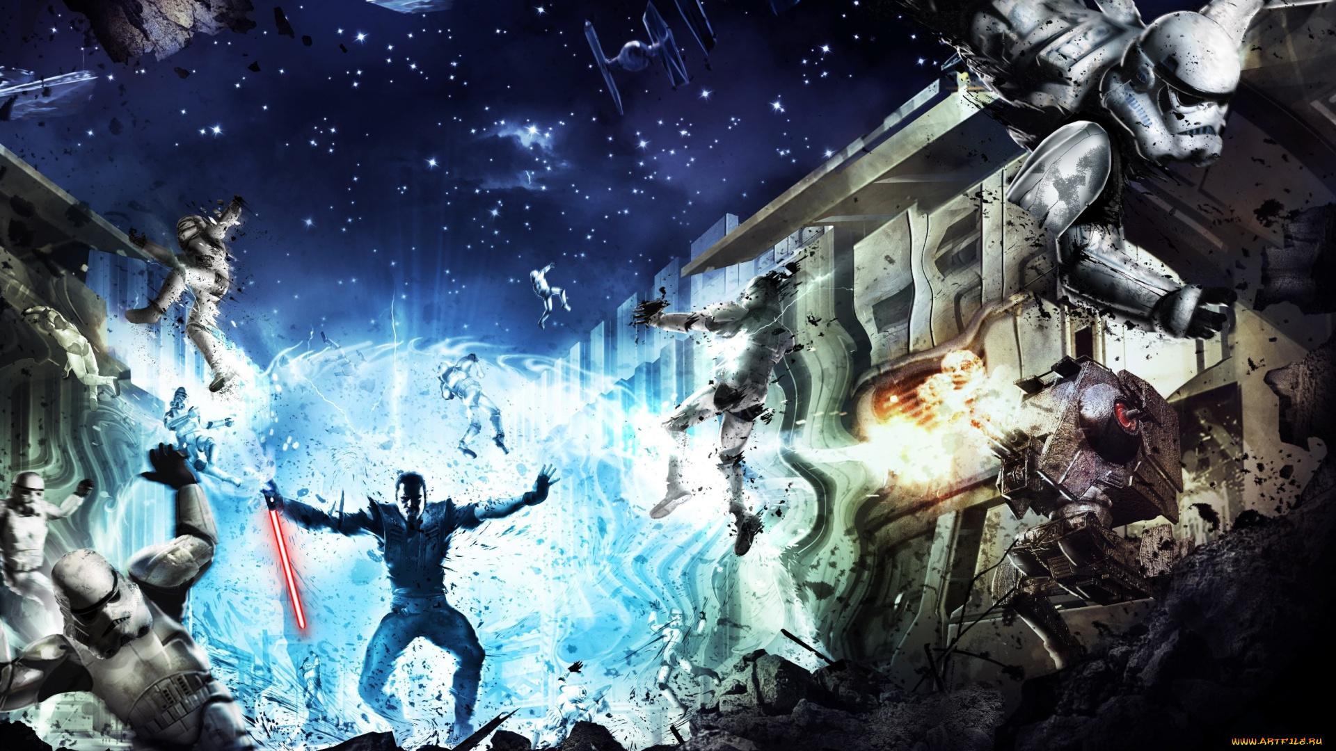 видео, игры, star, wars, , the, force, unleashed, солдаты, здание, взрыв, имперцы