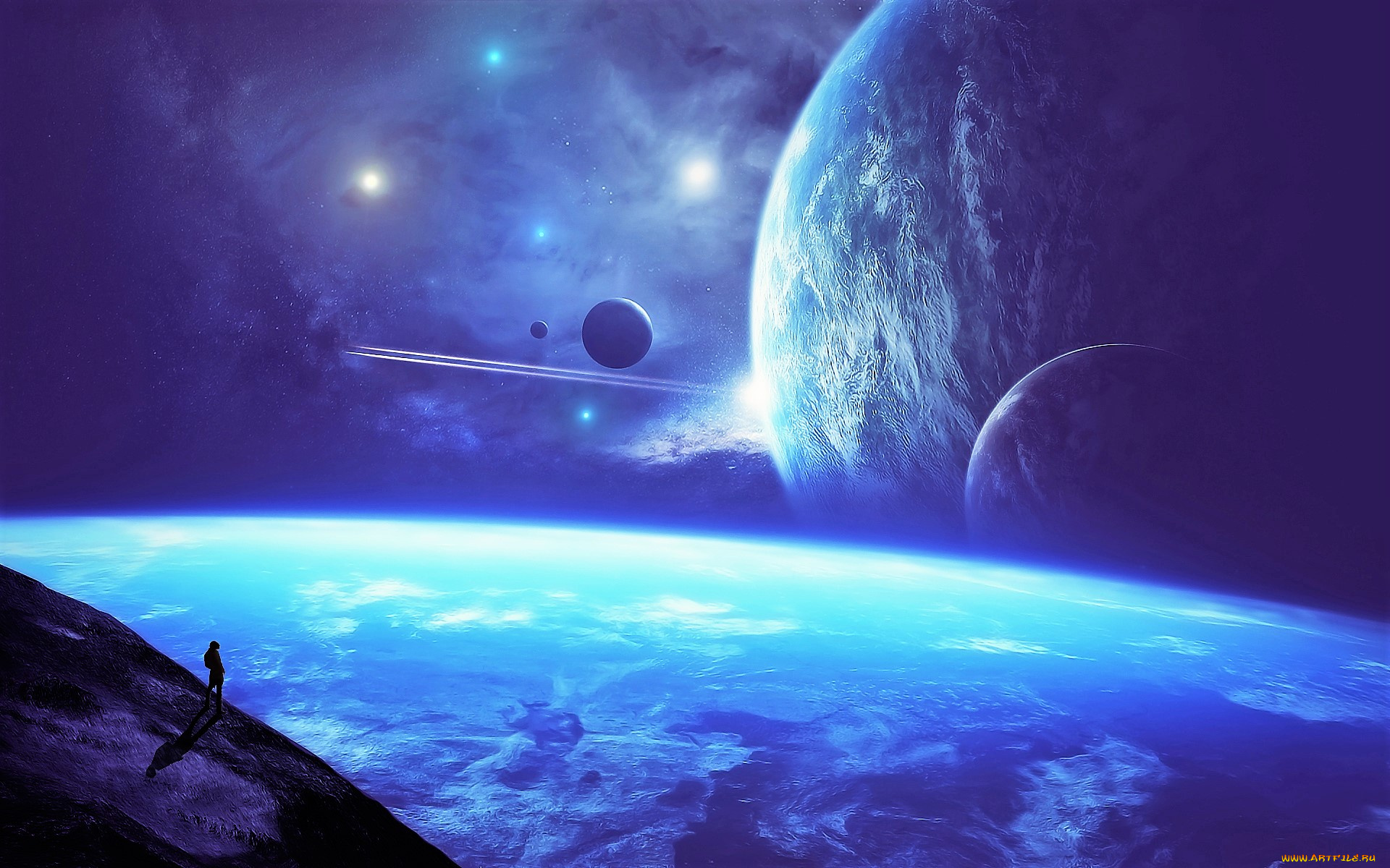космос, арт, человек, планеты, туманности