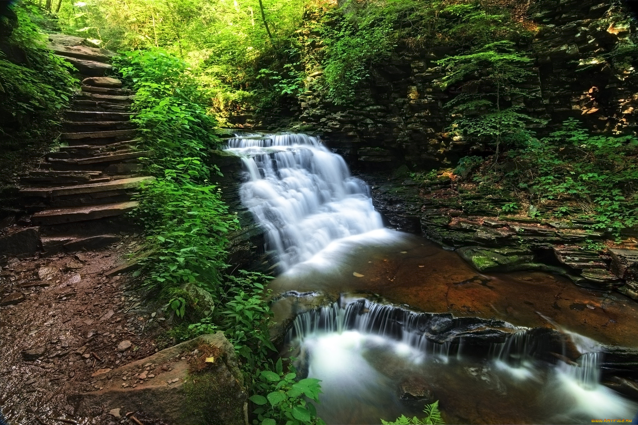 природа, водопады, водопад, река, камни