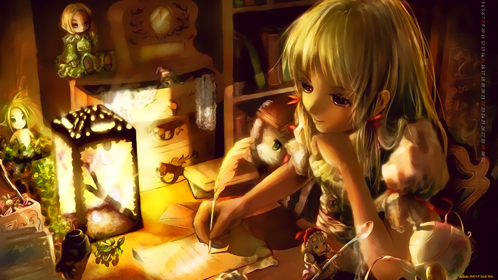 календари, аниме, комната, девочка, письмо, игрушка, стол, книга, calendar, 2020