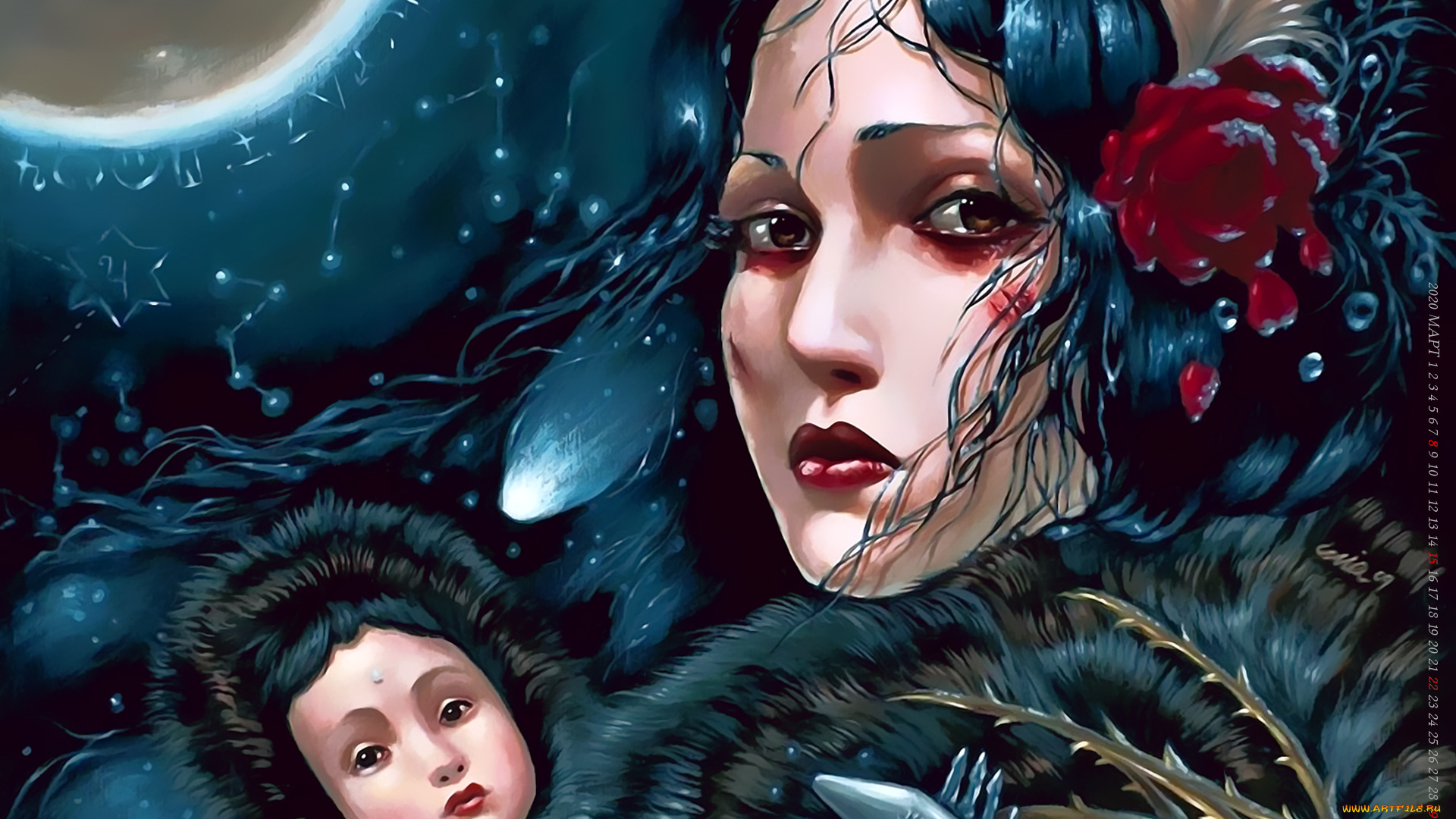 календари, фэнтези, женщина, лицо, взгляд, кукла, ребенок, calendar, 2020