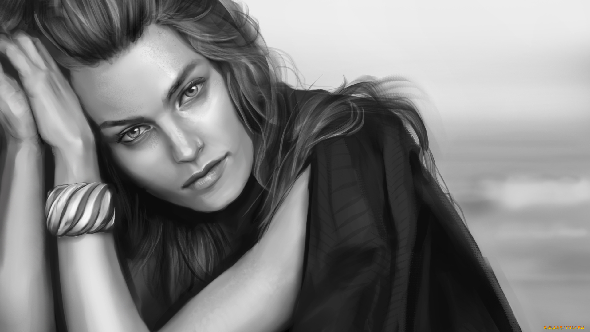 рисованное, люди, девушка, фон, взгляд