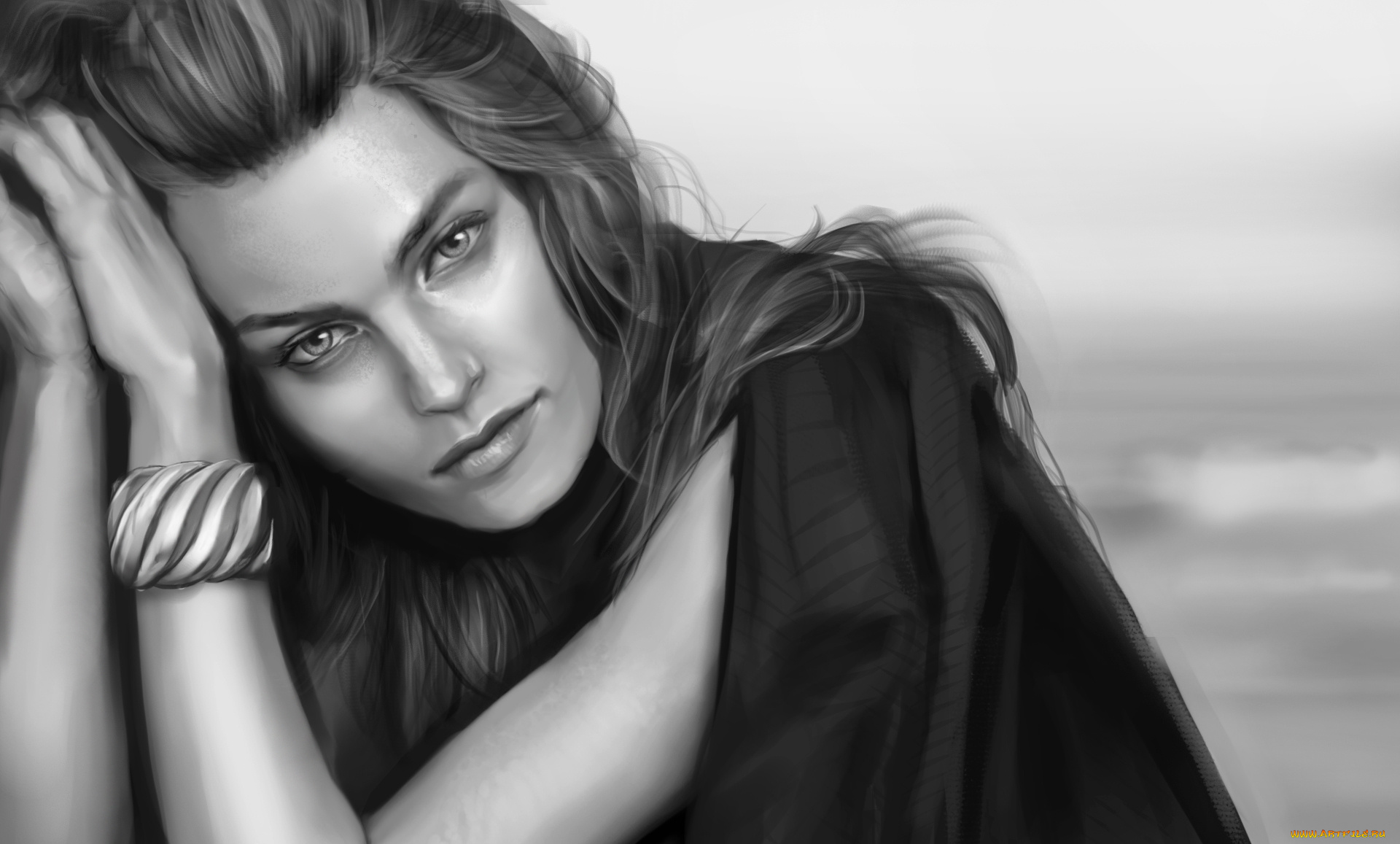 рисованное, люди, девушка, фон, взгляд