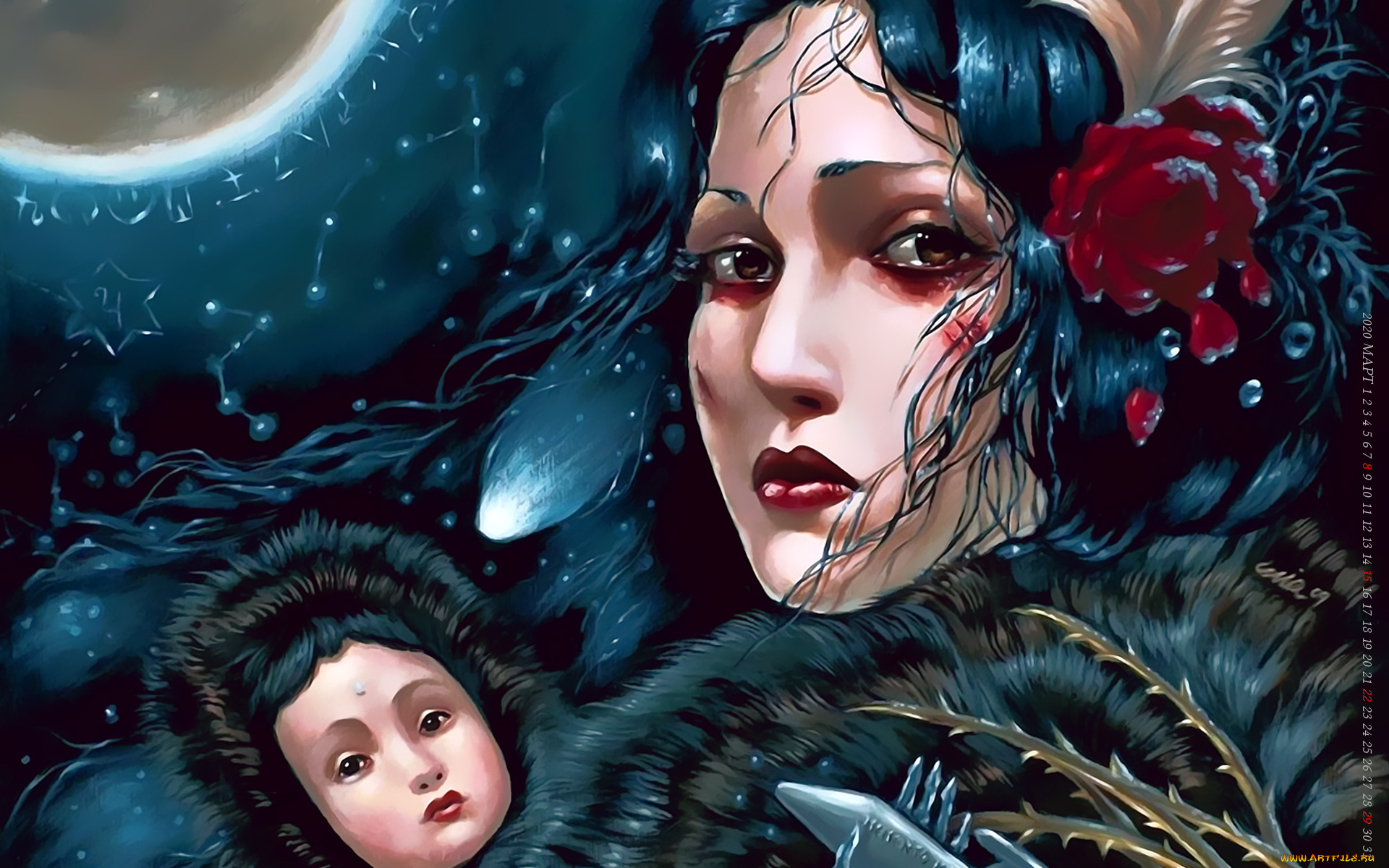 календари, фэнтези, женщина, лицо, взгляд, кукла, ребенок, calendar, 2020