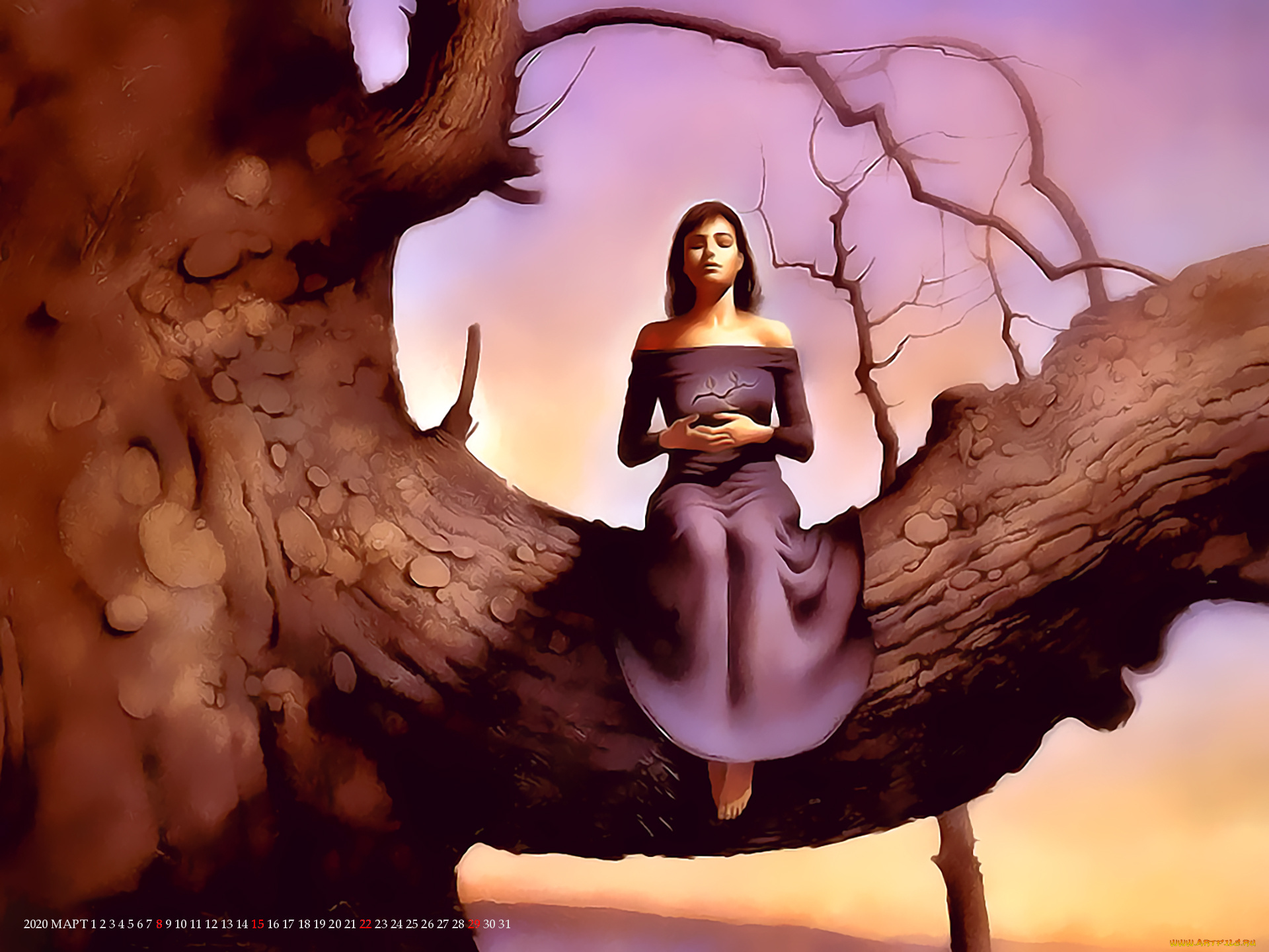 календари, фэнтези, девушка, дерево, природа, растение, calendar, 2020