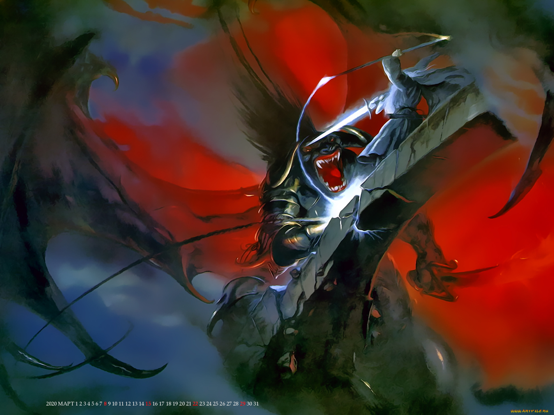 календари, фэнтези, дракон, монстр, мост, старик, calendar, 2020