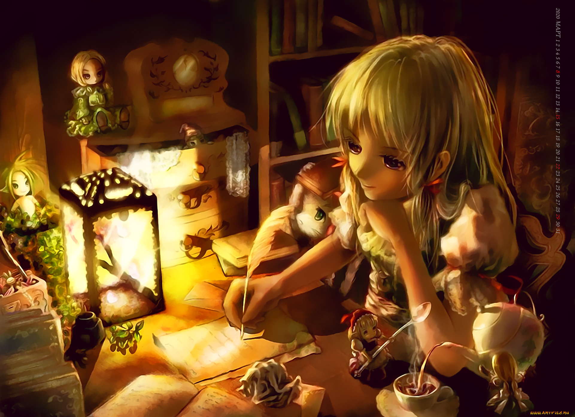 календари, аниме, комната, девочка, письмо, игрушка, стол, книга, calendar, 2020