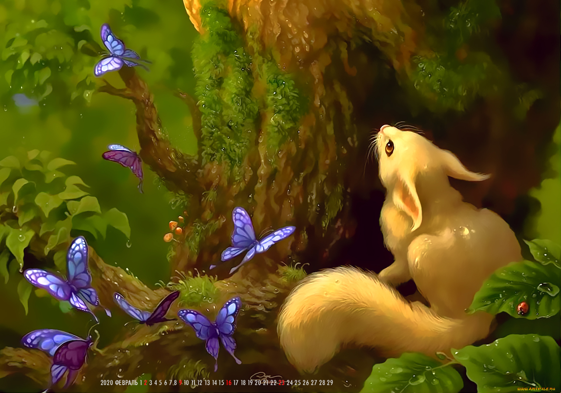 календари, рисованные, , векторная, графика, животное, белый, бабочка, насекомое, дерево, лес, calendar, 2020