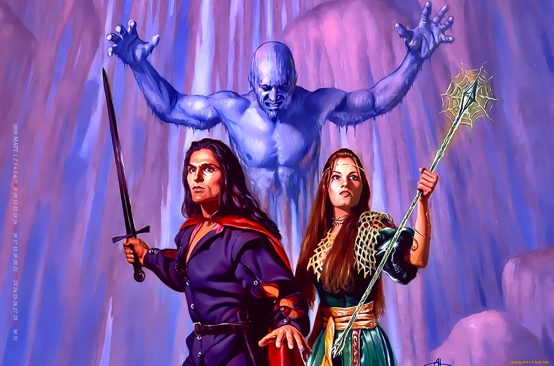 календари, фэнтези, мужчина, женщина, оружие, существо, calendar, 2020