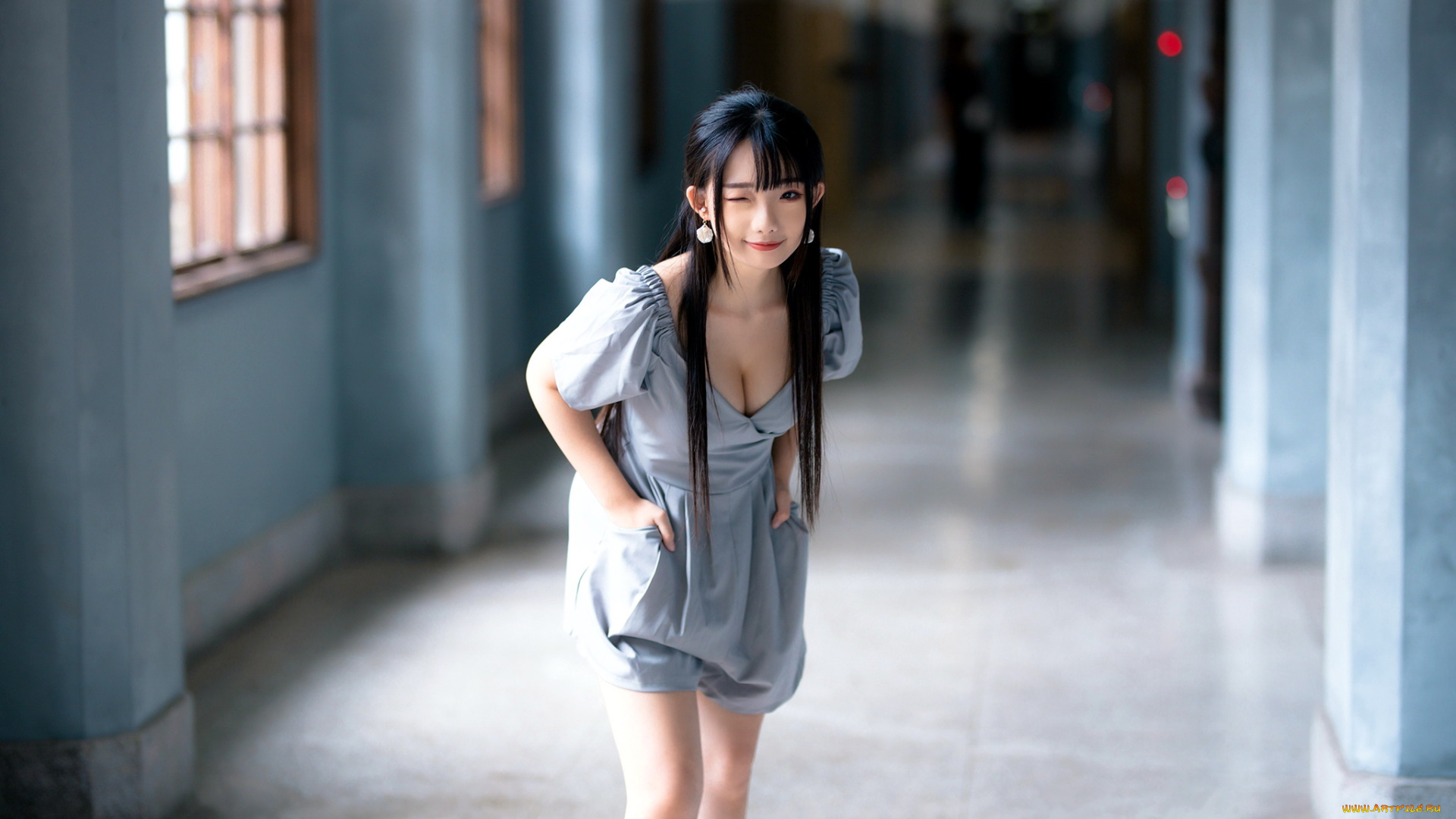 девушки, -, азиатки, азиатка, серьги, декольте