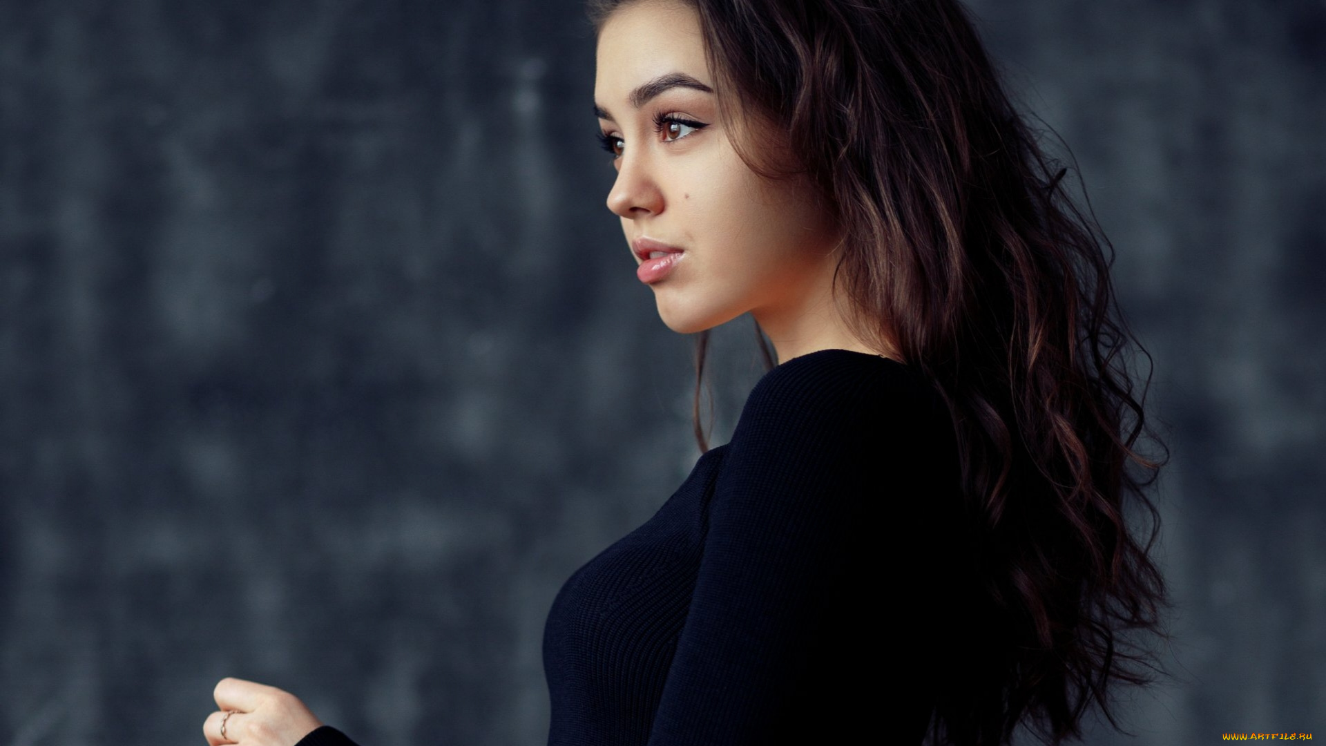 девушки, настя, горяева, брюнетка, свитер, профиль, настя, горяева
