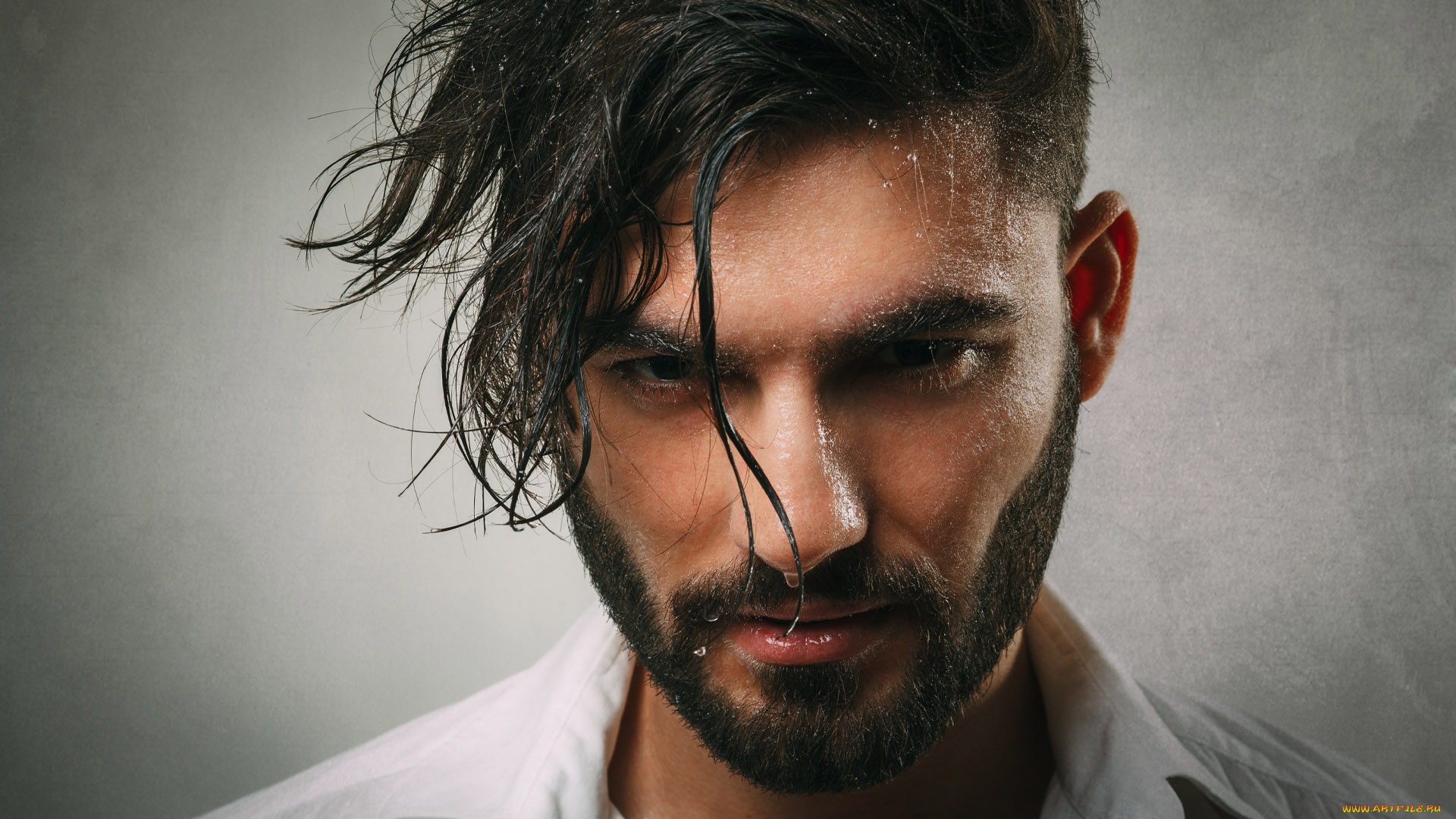 мужчины, -, unsort, брюнет, усы, бородка, мокрые, волосы