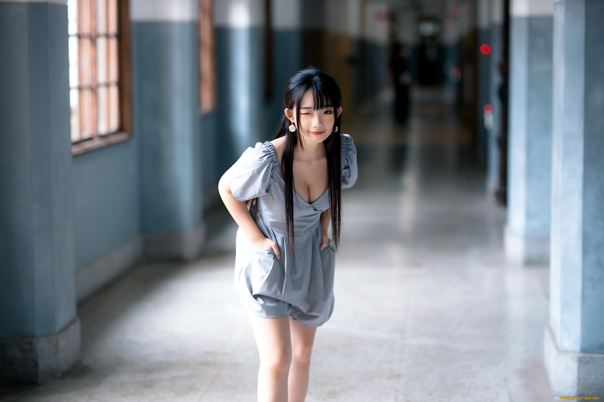 девушки, -, азиатки, азиатка, серьги, декольте