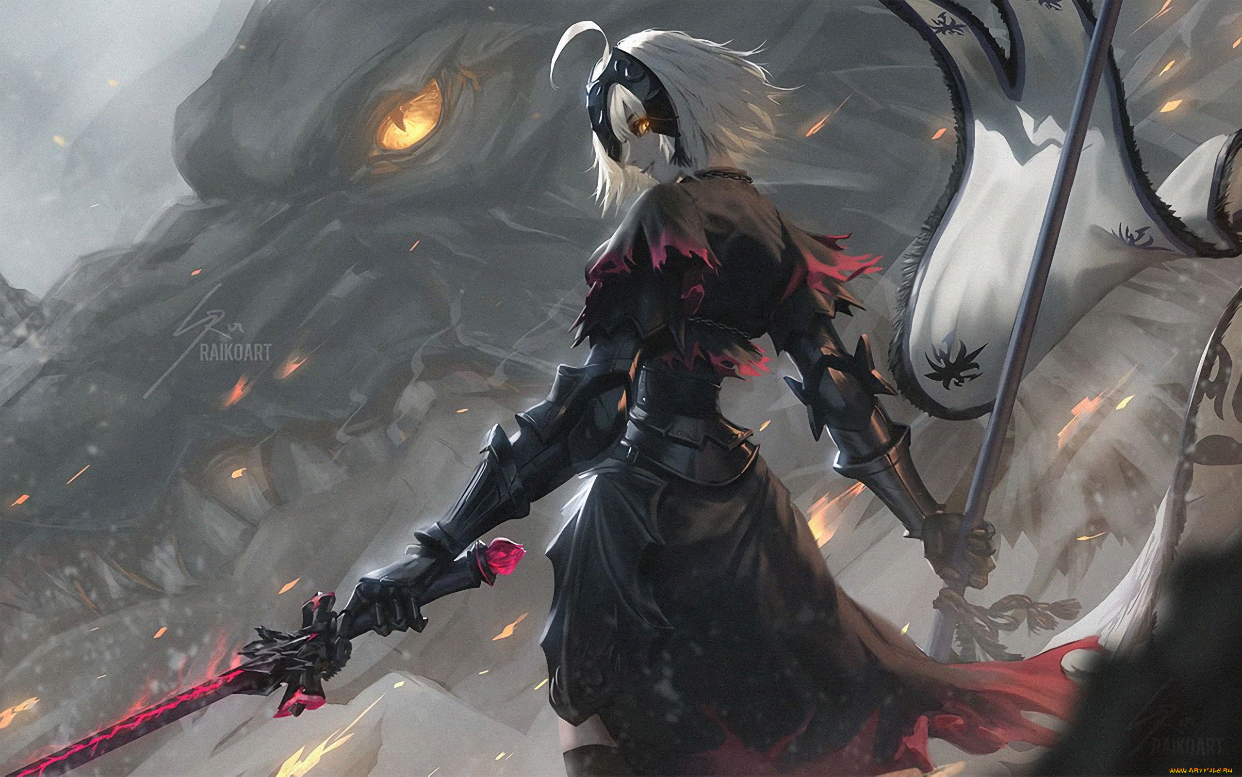 аниме, fate, stay, night, , grand, order, , apocrypha, девушка, меч, флаг, дракон