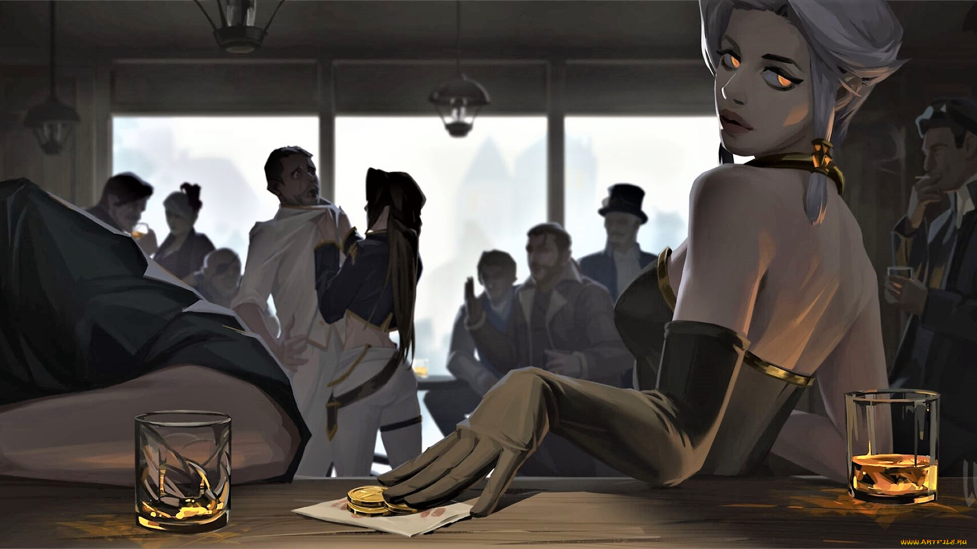 фэнтези, люди, бар, ссора, стаканы, деньги