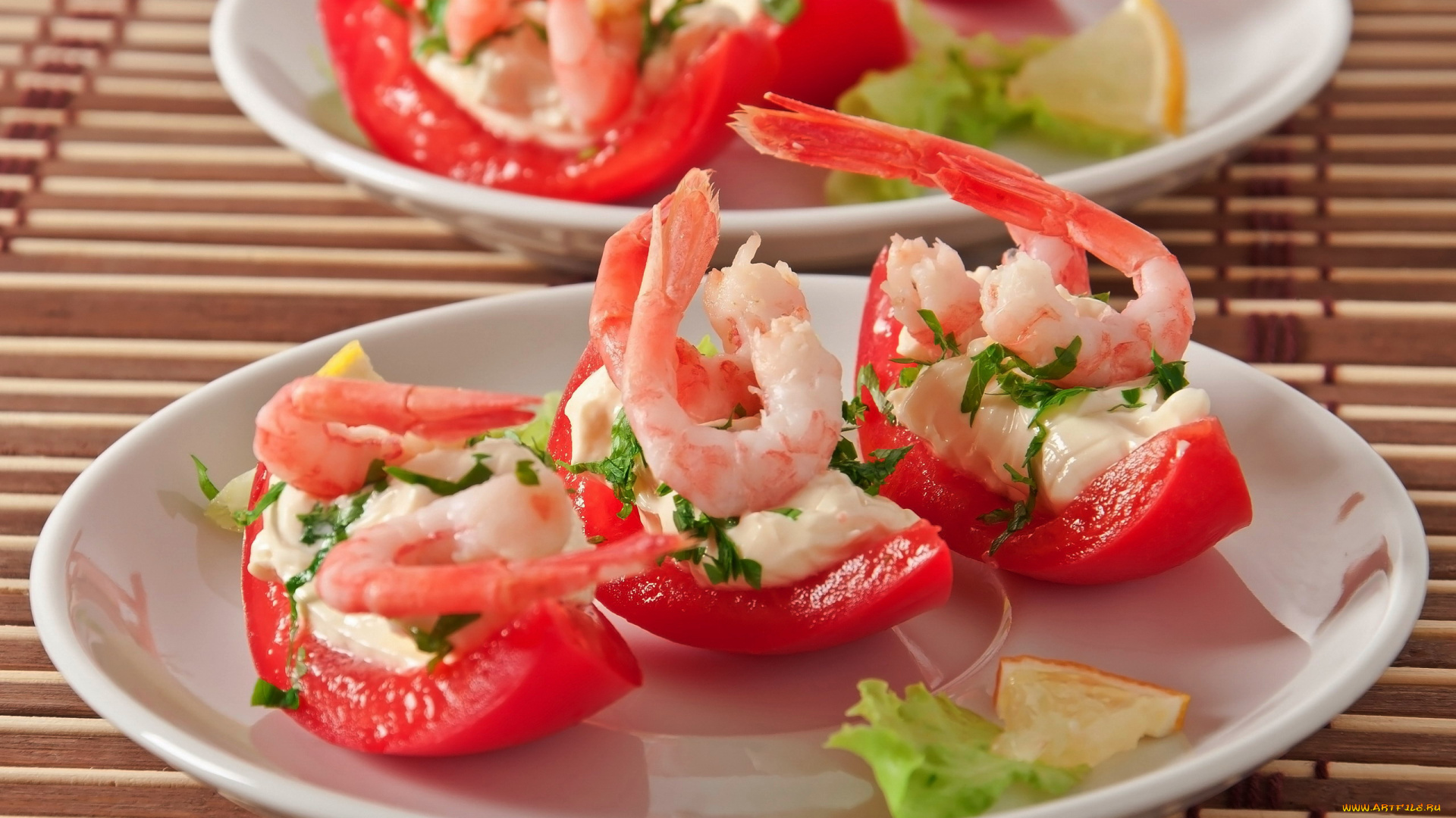 еда, рыбные, блюда, , с, морепродуктами, креветки, лимон, помидор