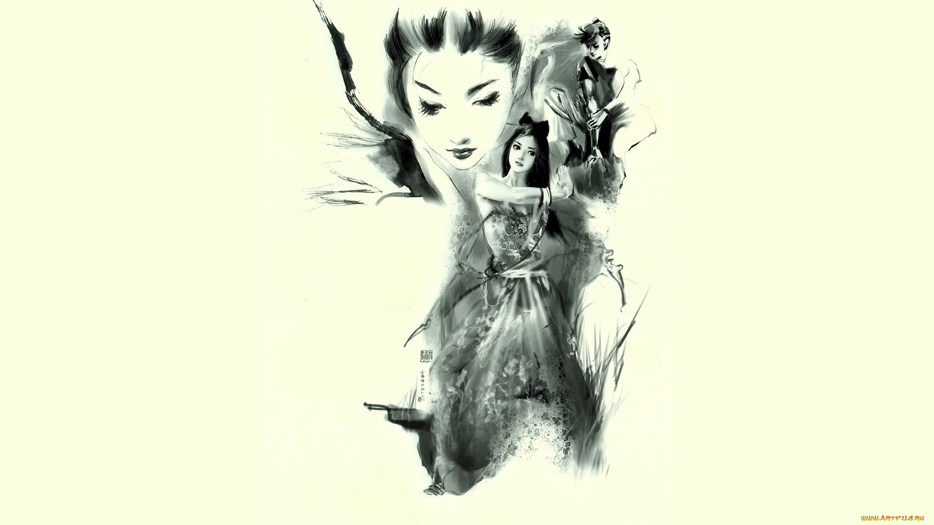 рисованное, люди, девушка, лицо