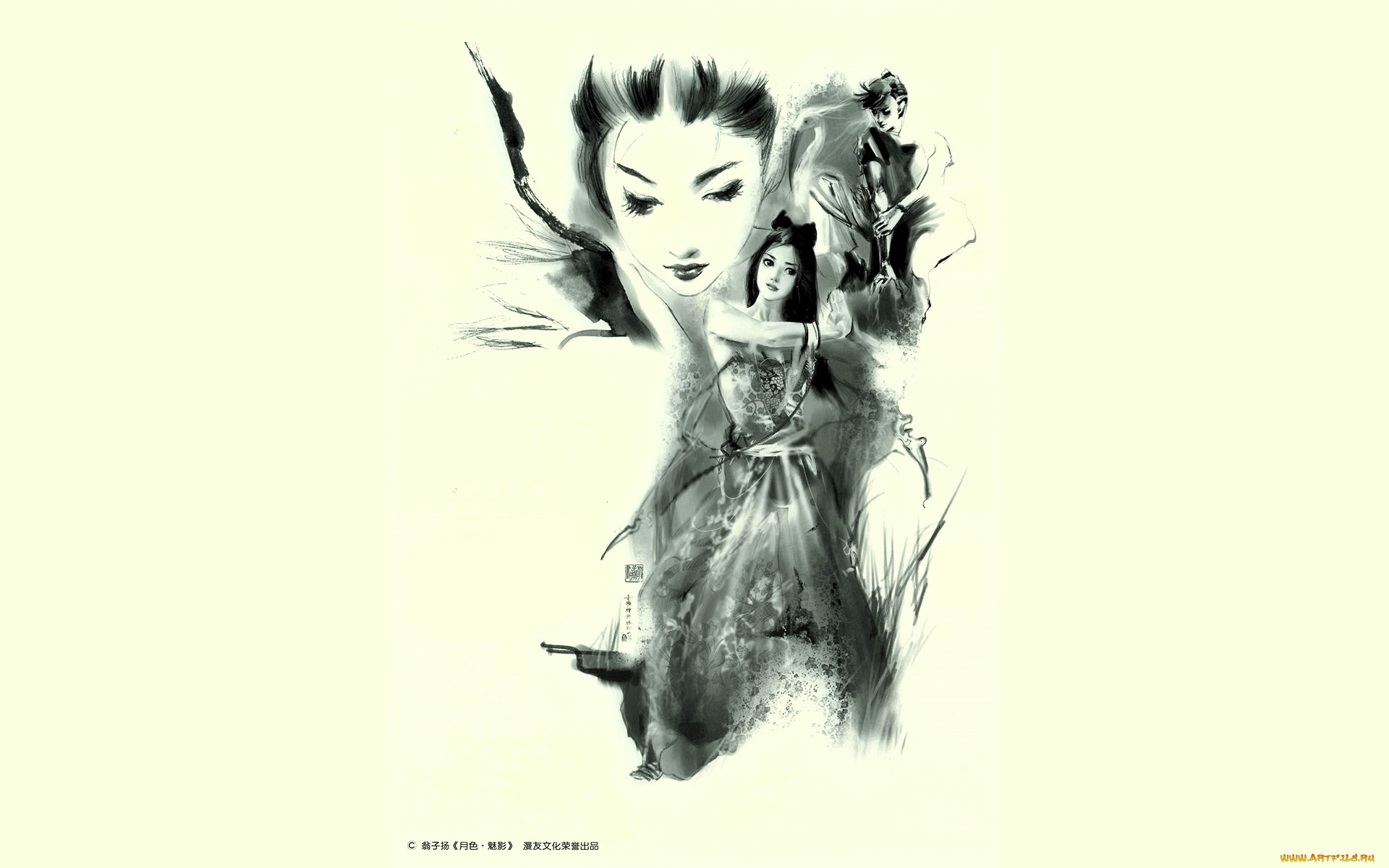 рисованное, люди, девушка, лицо