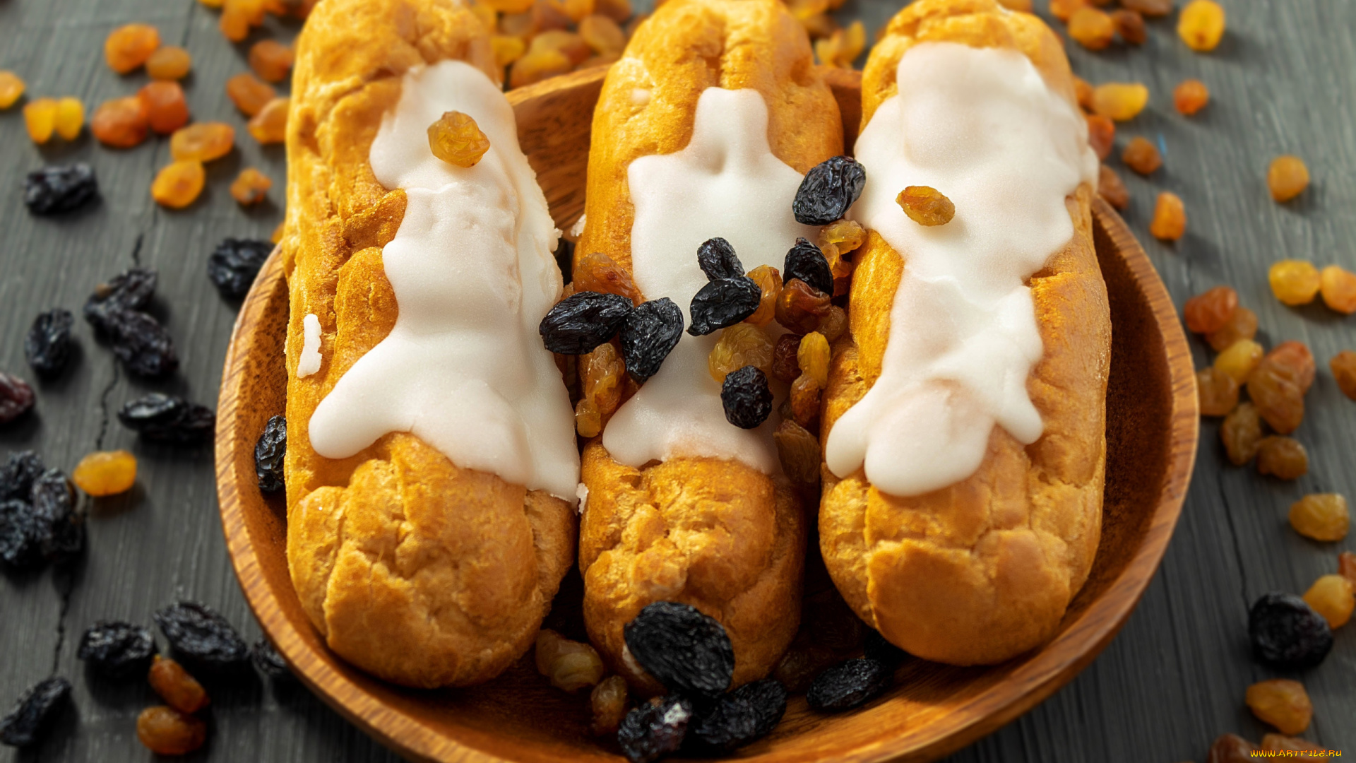 еда, пирожные, , кексы, , печенье, лакомство, заварные, глазурь, изюм