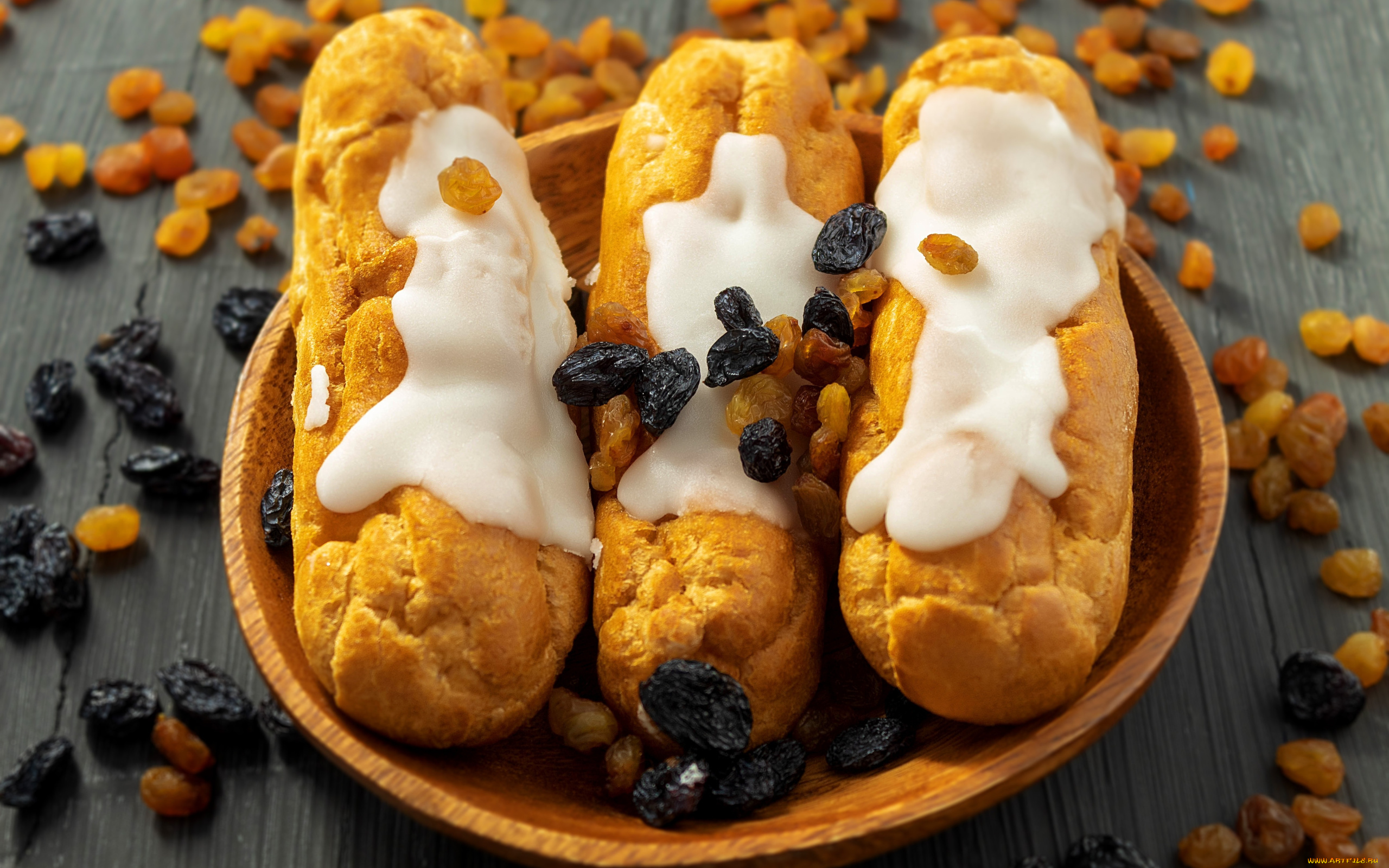 еда, пирожные, , кексы, , печенье, лакомство, заварные, глазурь, изюм