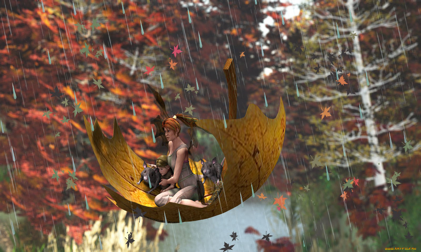 3д, графика, fantasy, фантазия, девушка, листочек