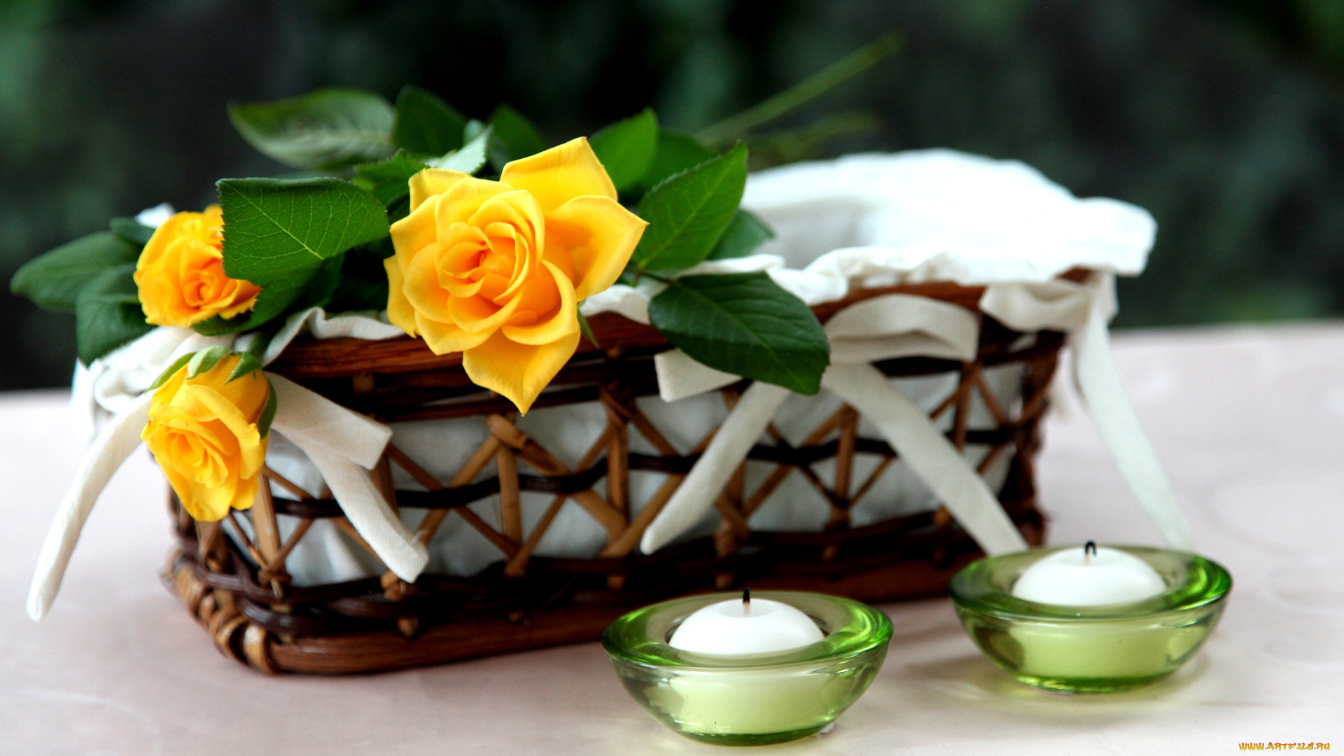 цветы, розы, свечи, роза, корзинка